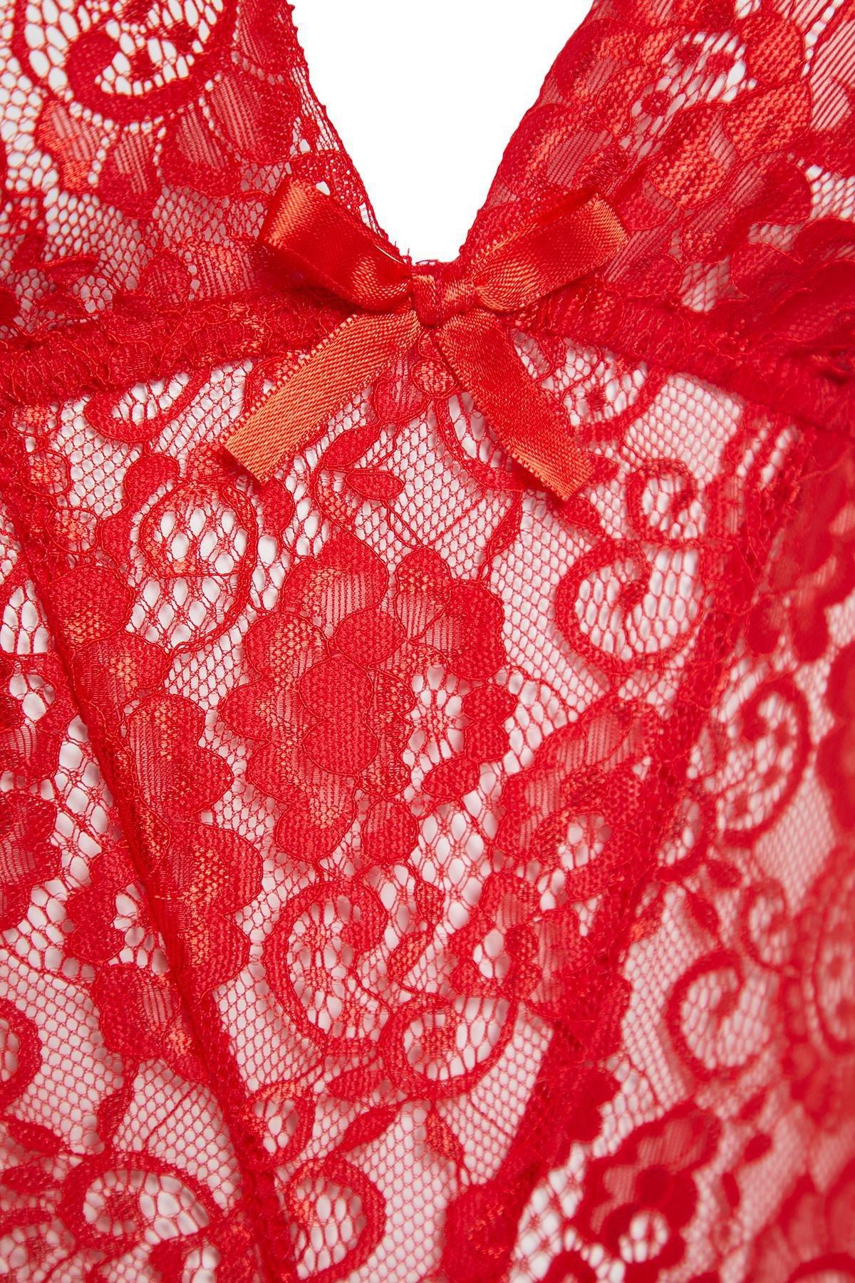 Red Lace Snaps Knitted Bodysuit, , large image number 5