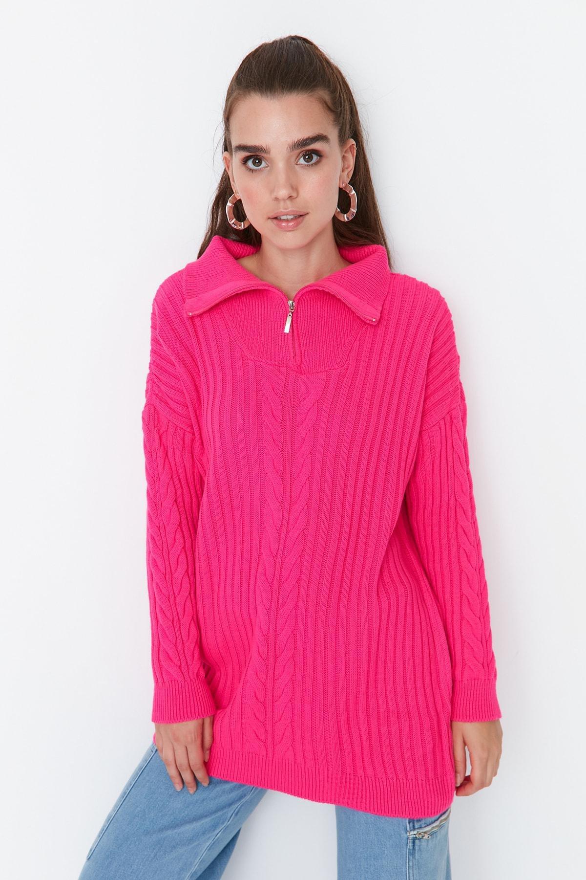 Pink High Neck Relaxed Sweater, , large image number 0