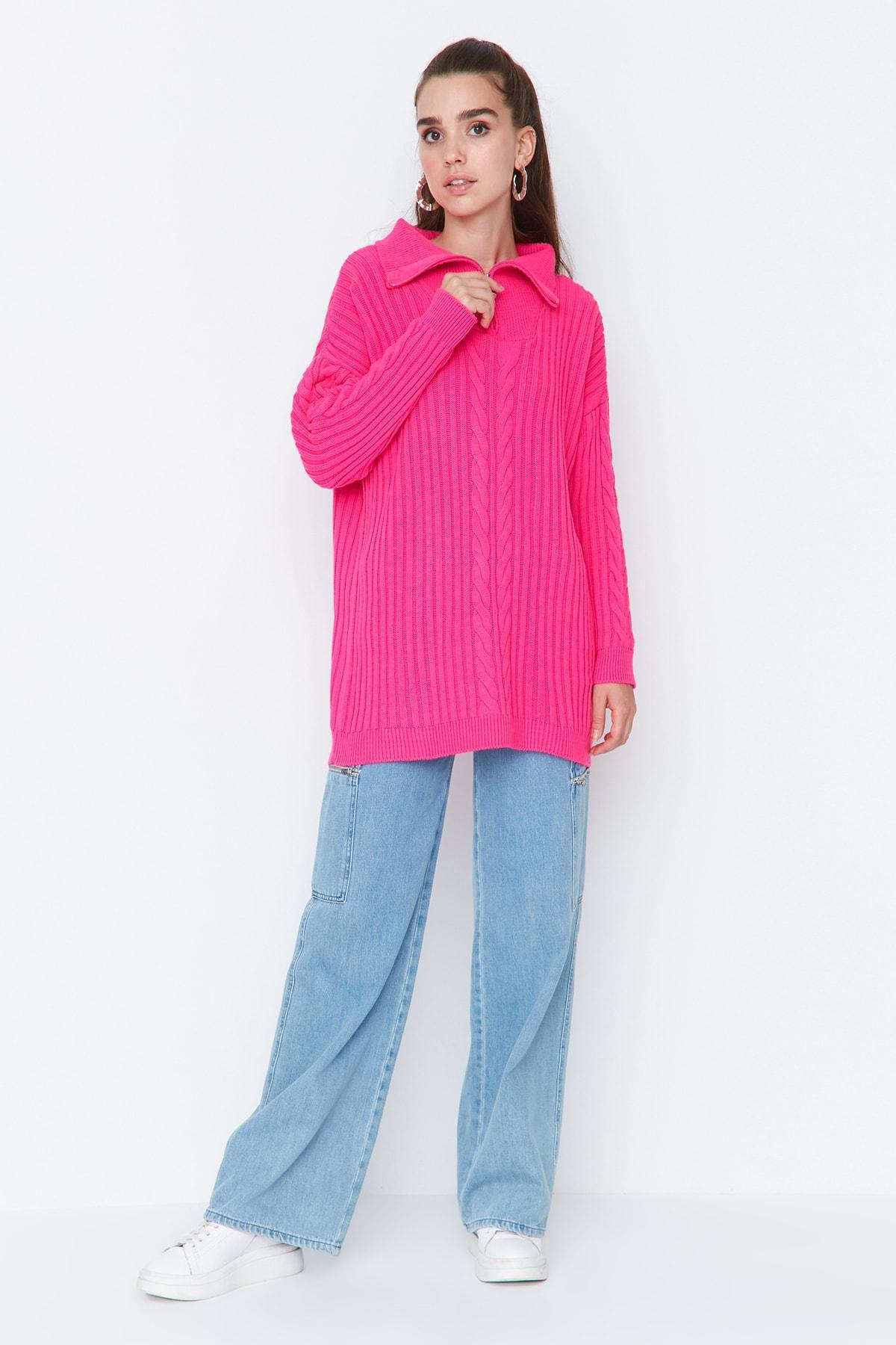 Pink High Neck Relaxed Sweater, , large image number 1