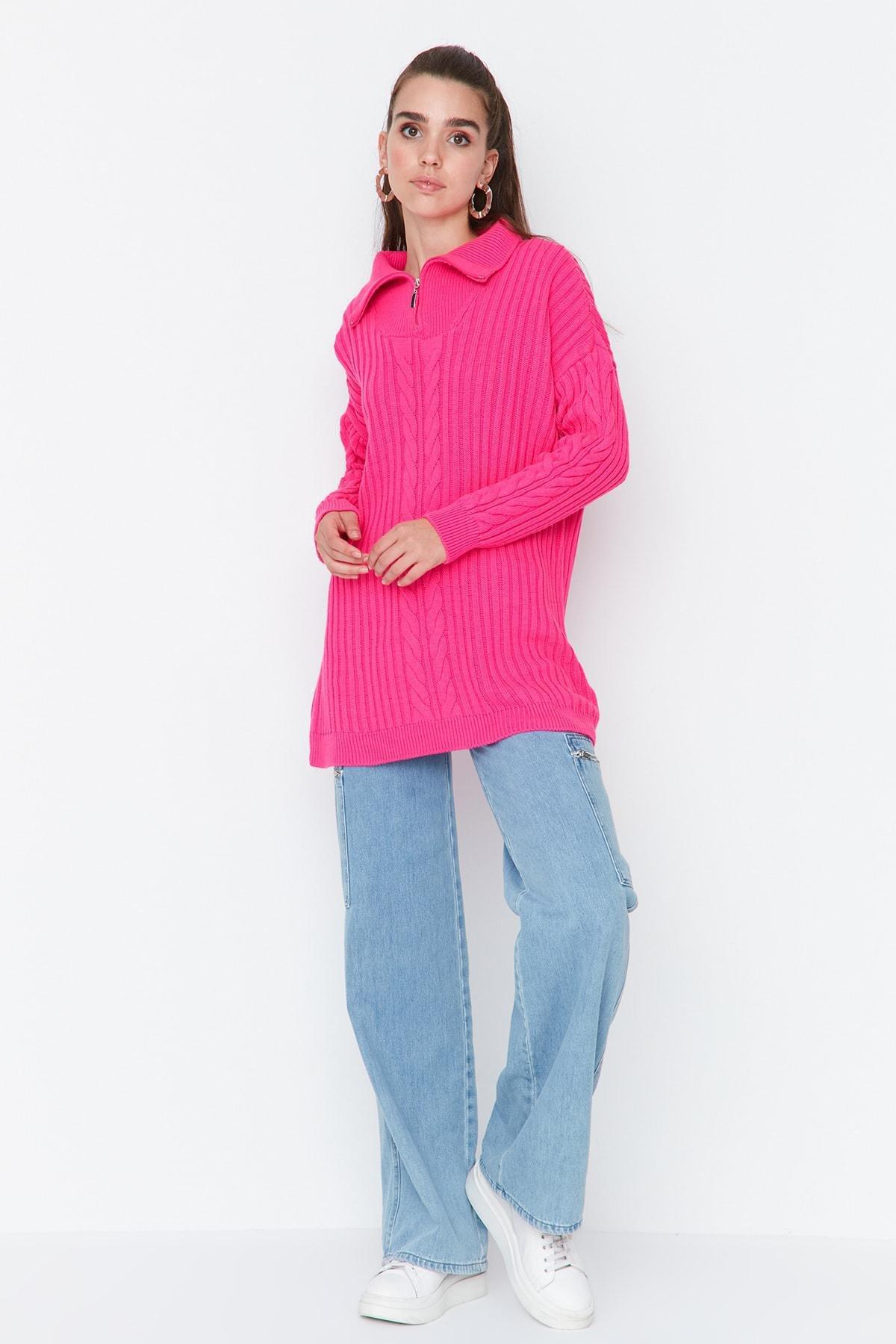 Pink High Neck Relaxed Sweater, , large image number 2