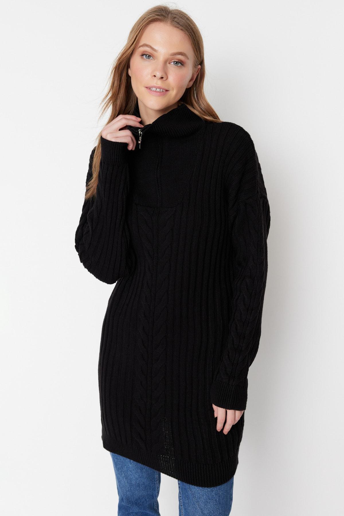 Black Relaxed Herring Bone Sweater, , large image number 0