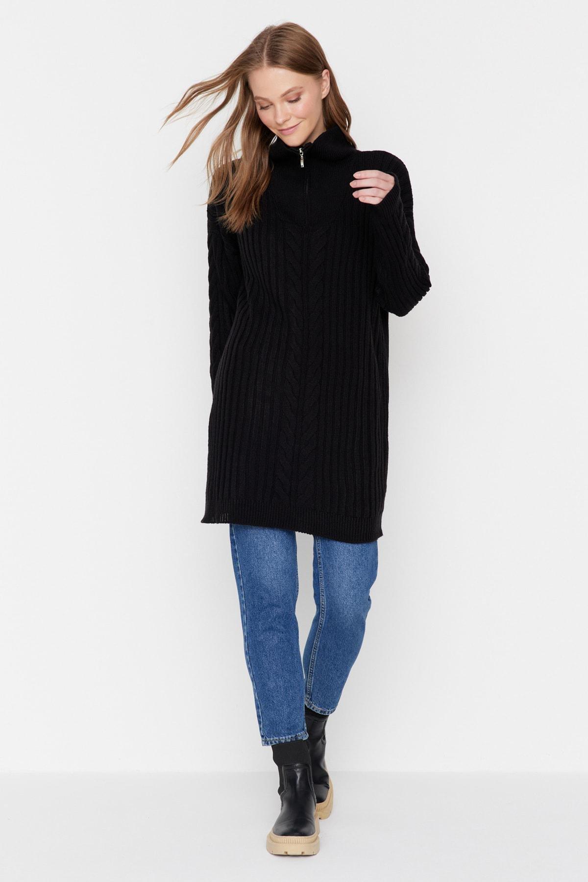 Black Relaxed Herring Bone Sweater, , large image number 1