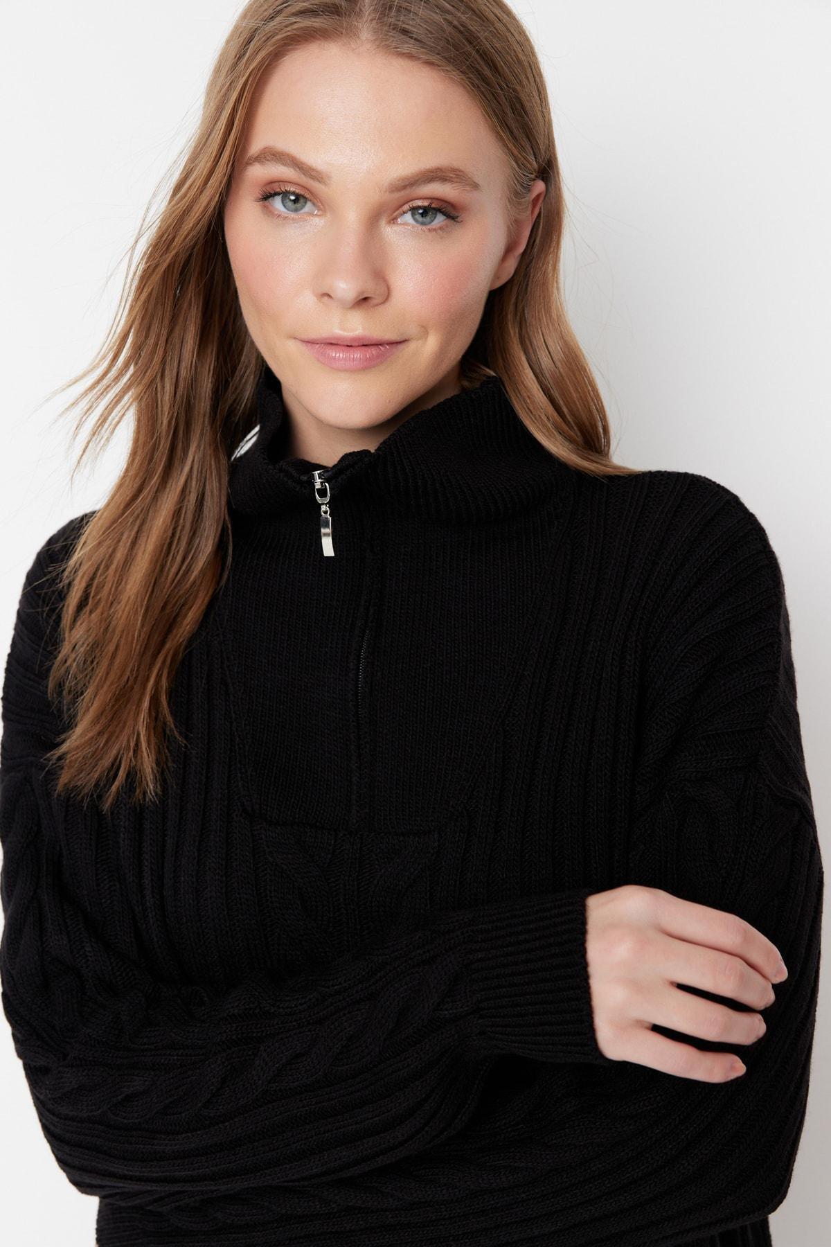 Black Relaxed Herring Bone Sweater, , large image number 2