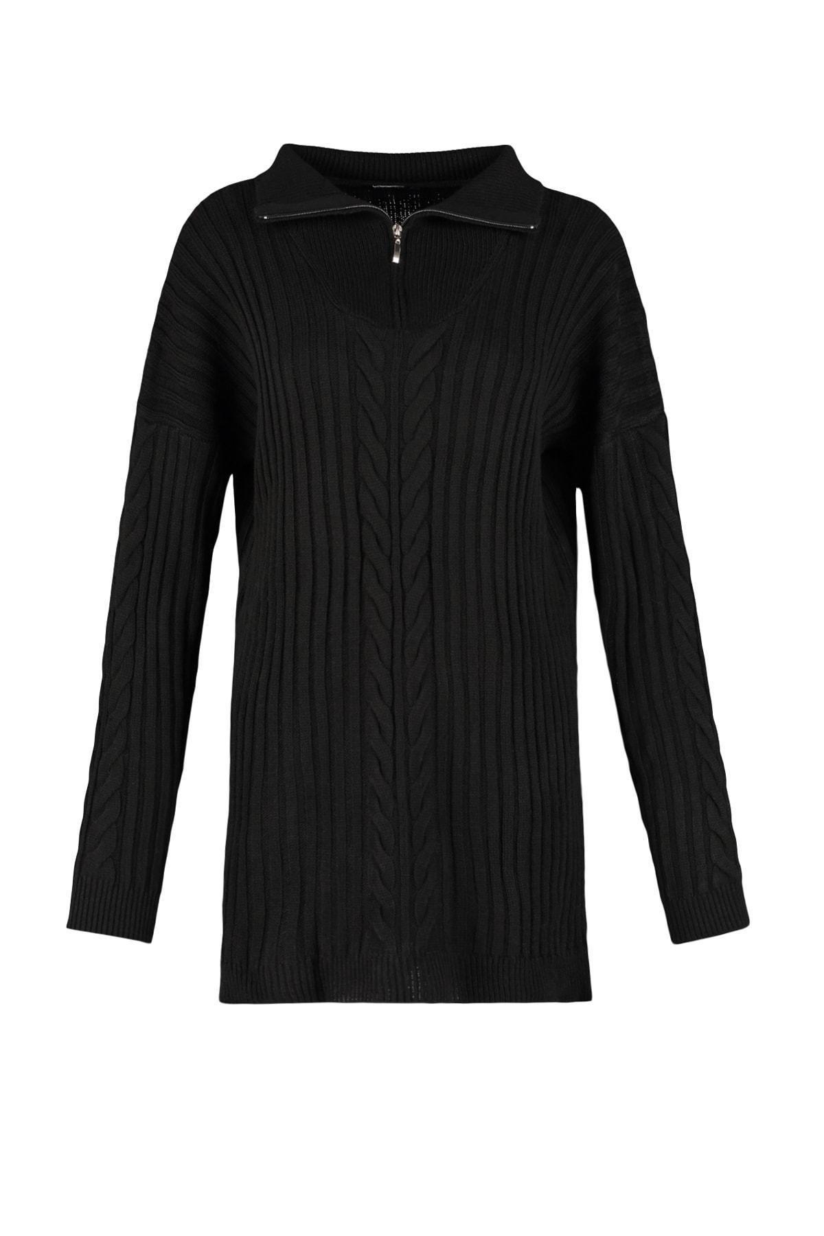 Black Relaxed Herring Bone Sweater, , large image number 6