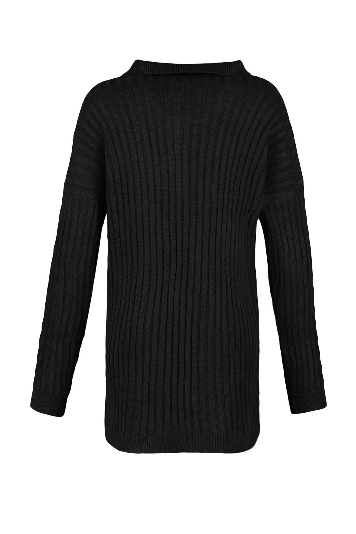 Black Relaxed Herring Bone Sweater, , large image number 7