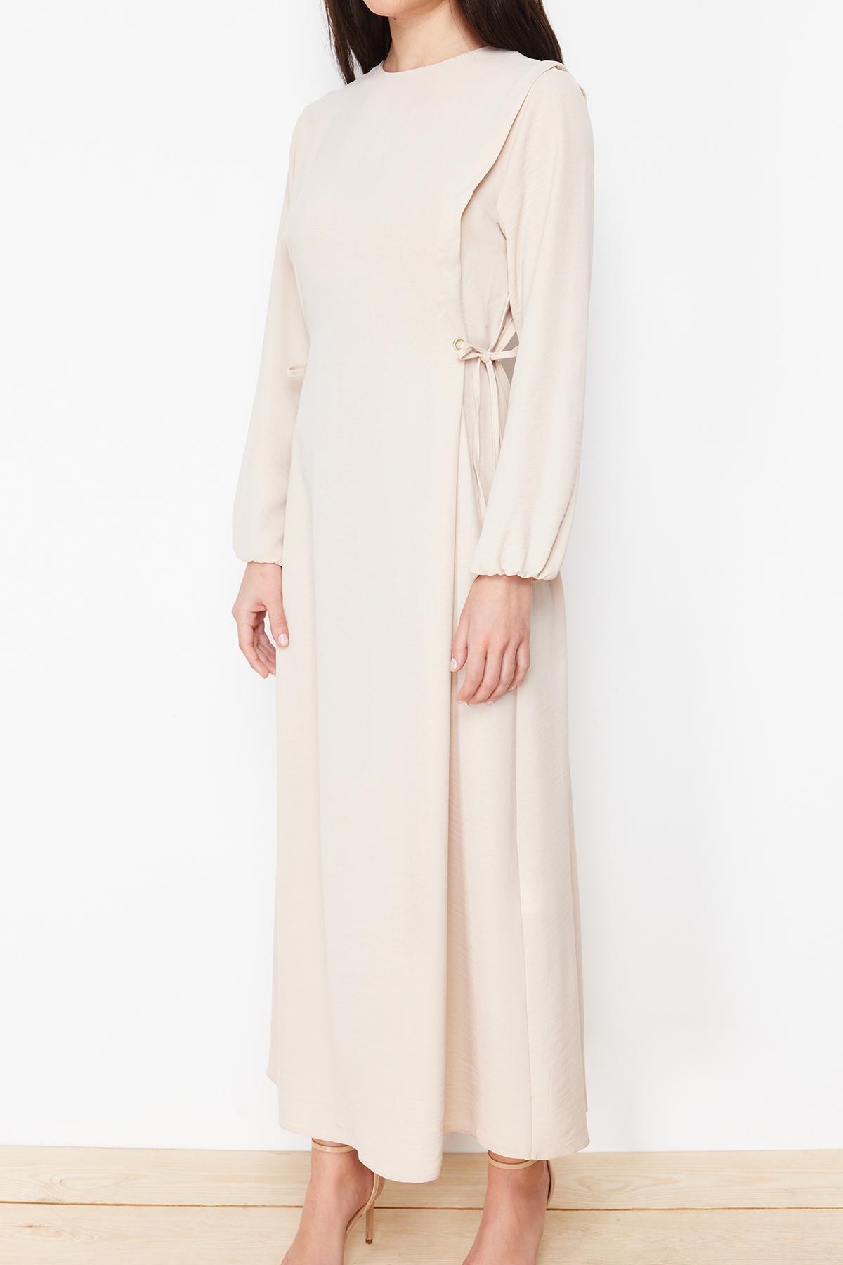 Beige Ruched Shift Maxi Dress, , large image number 2