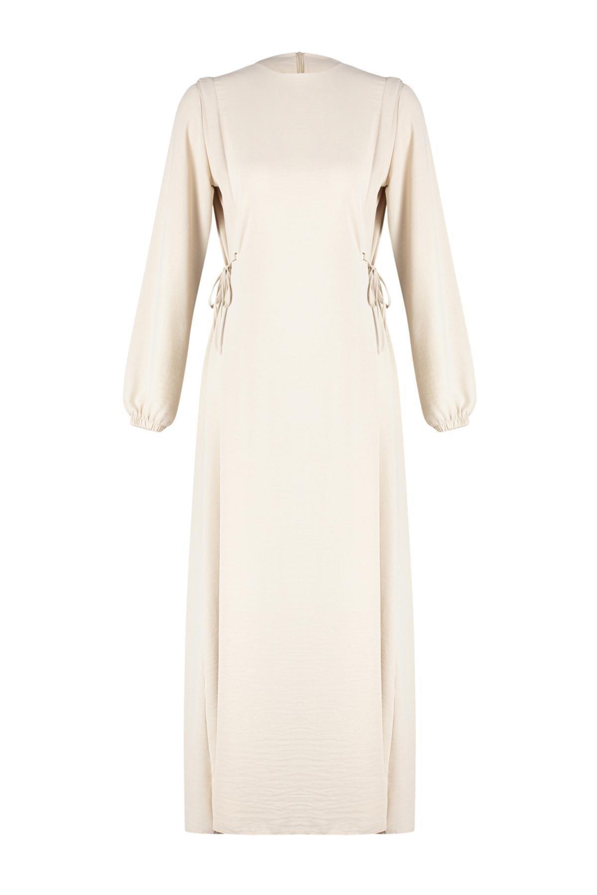 Beige Ruched Shift Maxi Dress, , large image number 4