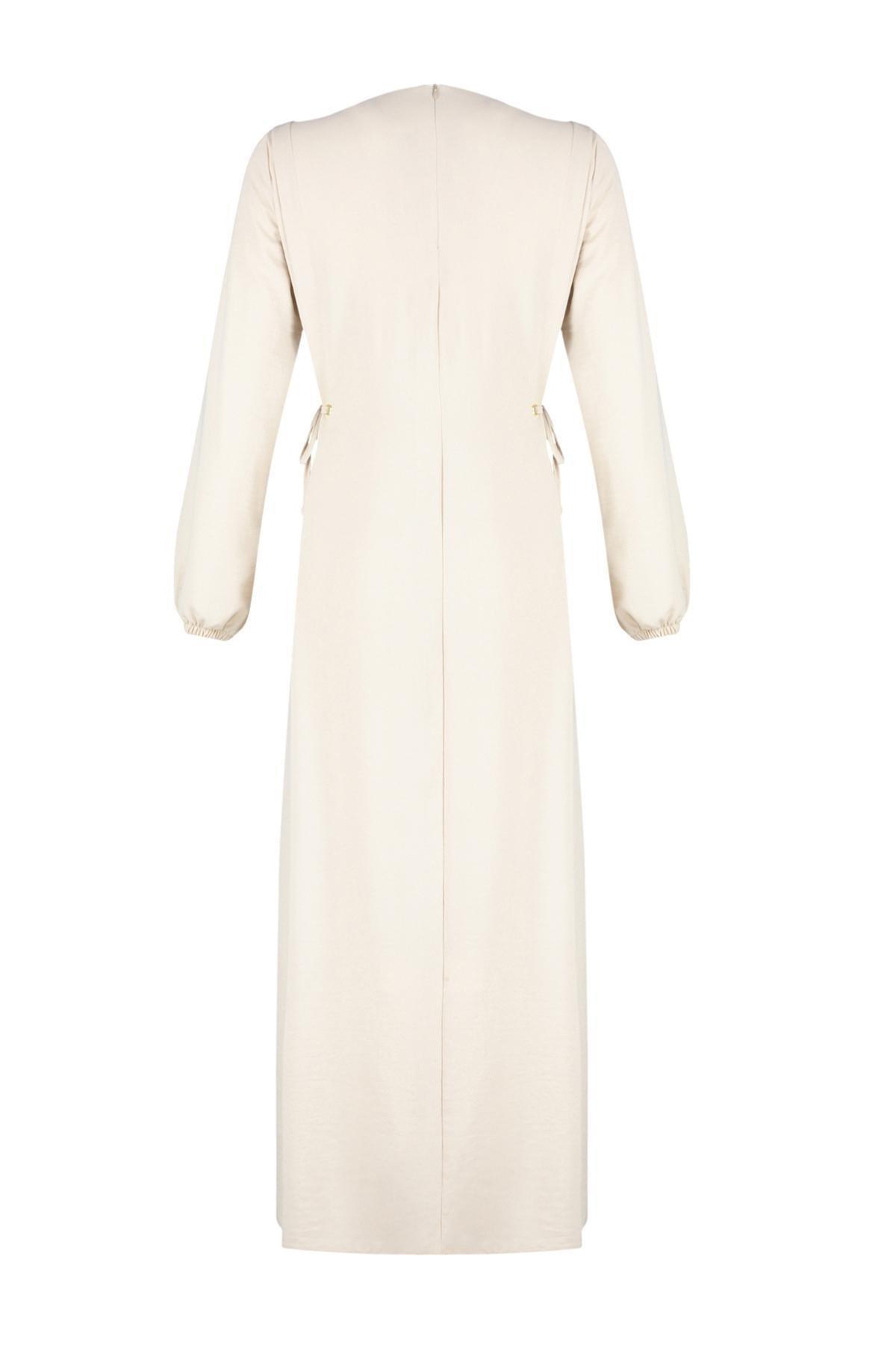 Beige Ruched Shift Maxi Dress, , large image number 5