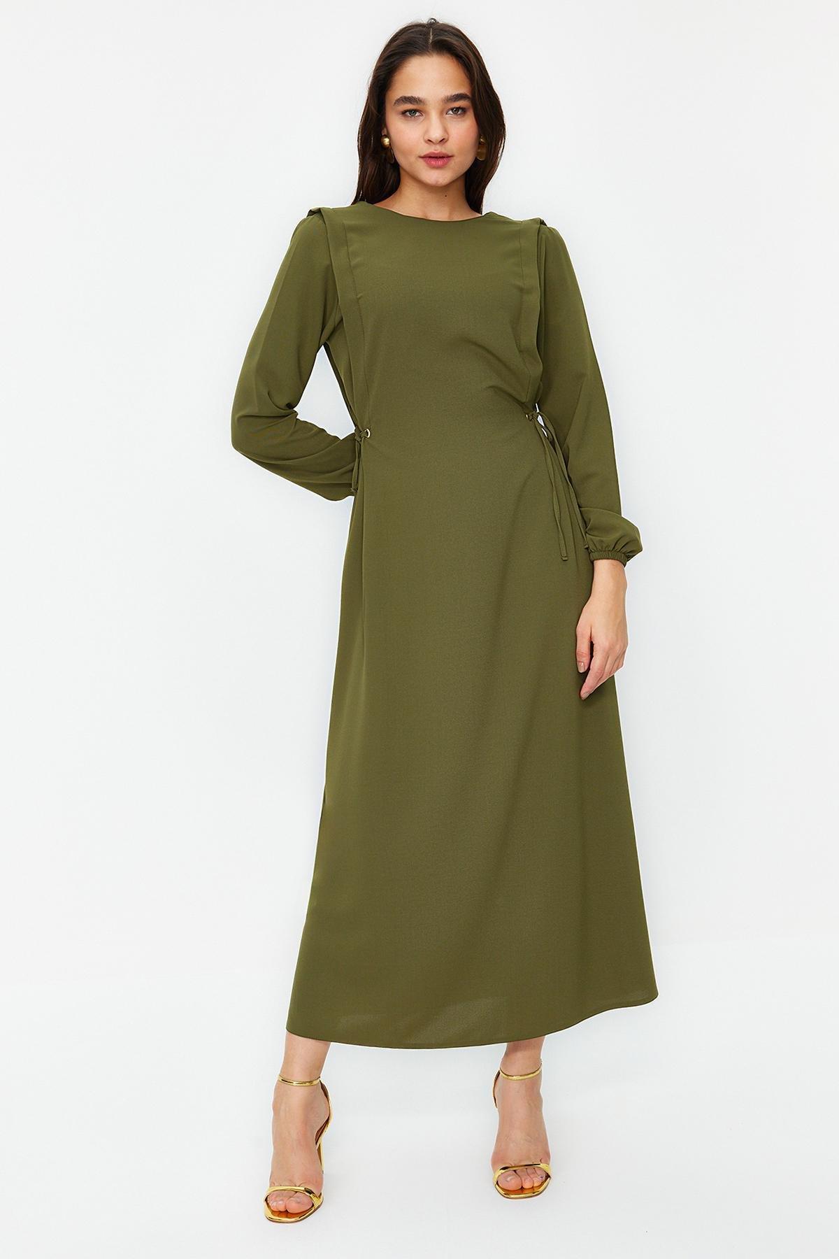 Green High Neck Elastic Woven Dress, , large image number 2