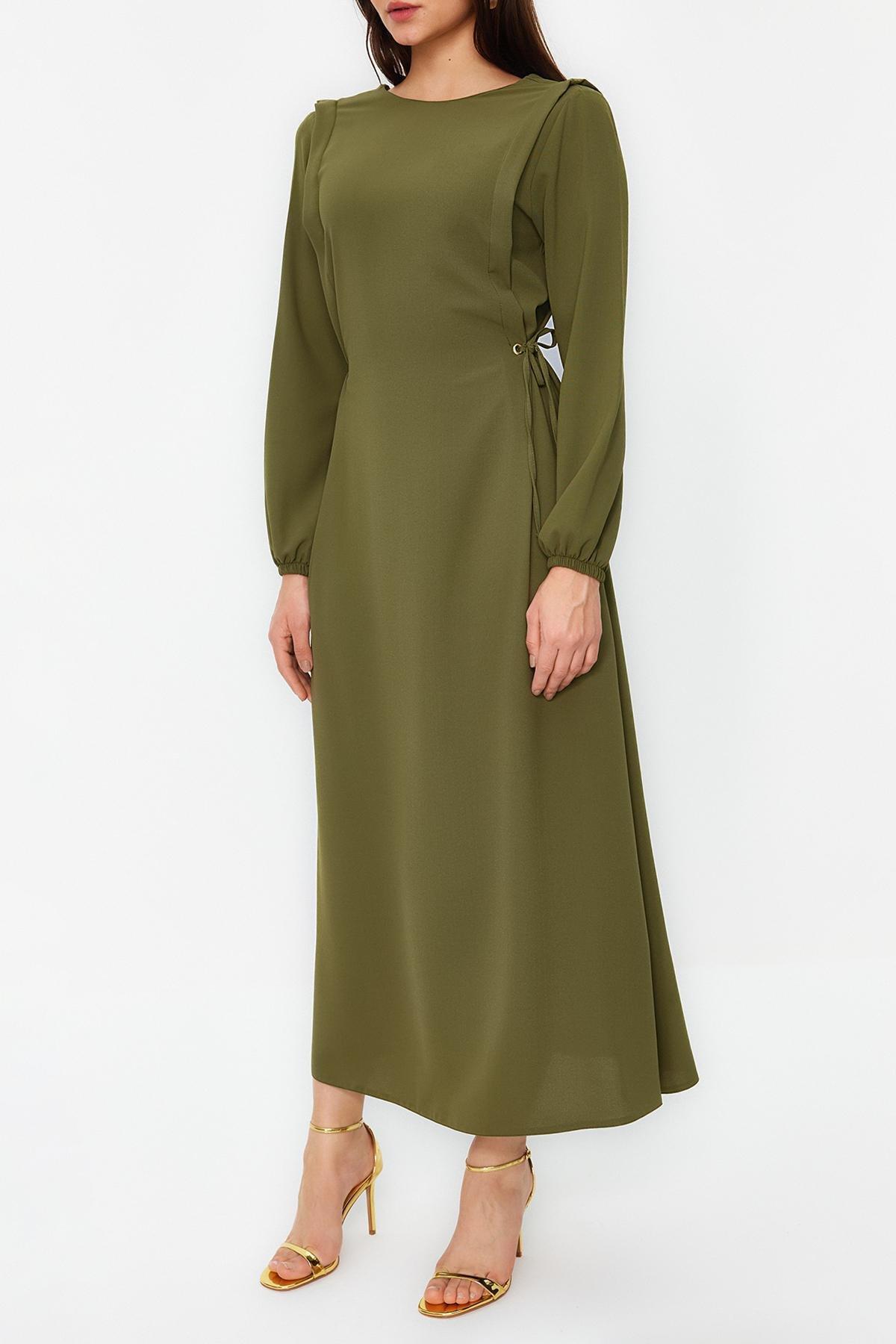 Green High Neck Elastic Woven Dress, , large image number 3