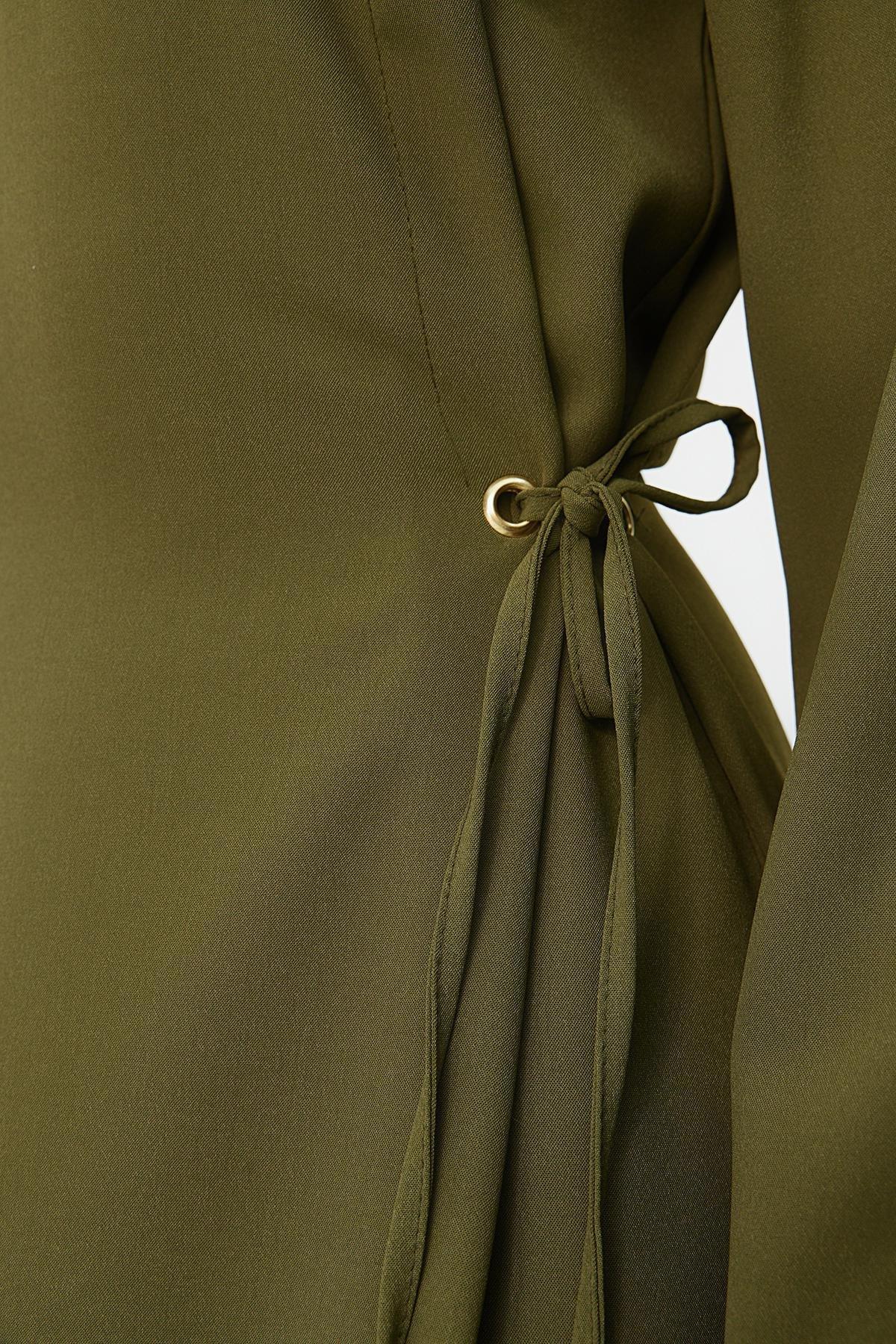 Green High Neck Elastic Woven Dress, , large image number 4
