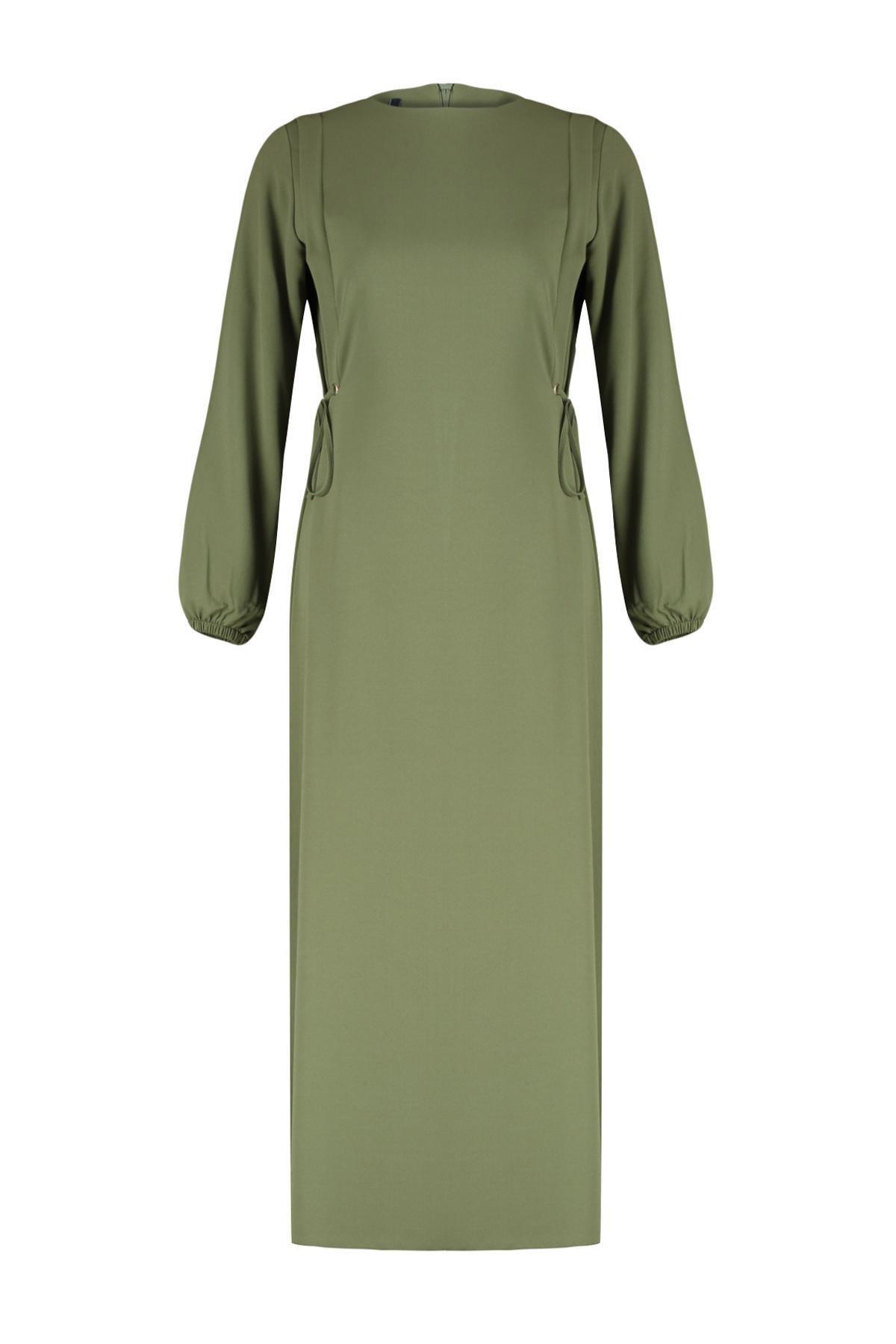 Green High Neck Elastic Woven Dress, , large image number 5