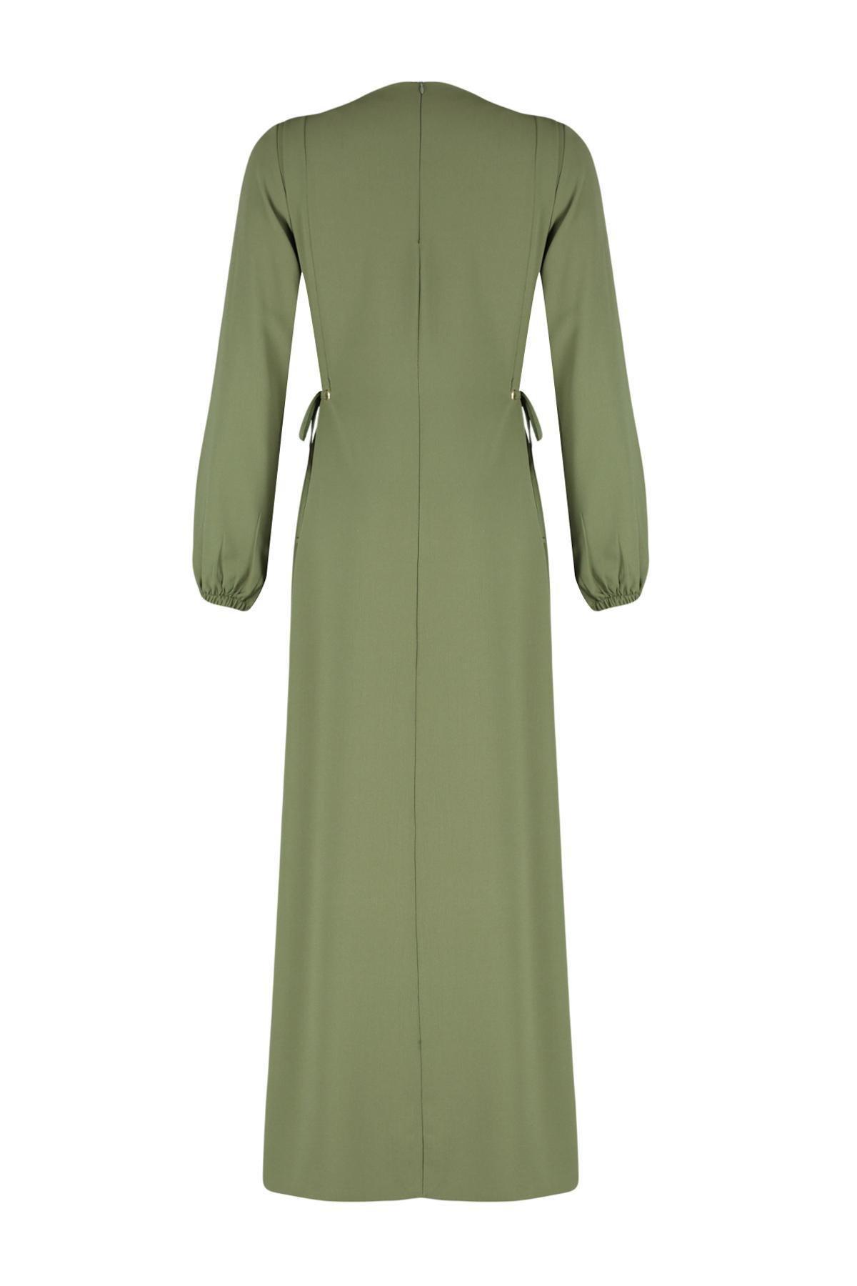 Green High Neck Elastic Woven Dress, , large image number 6