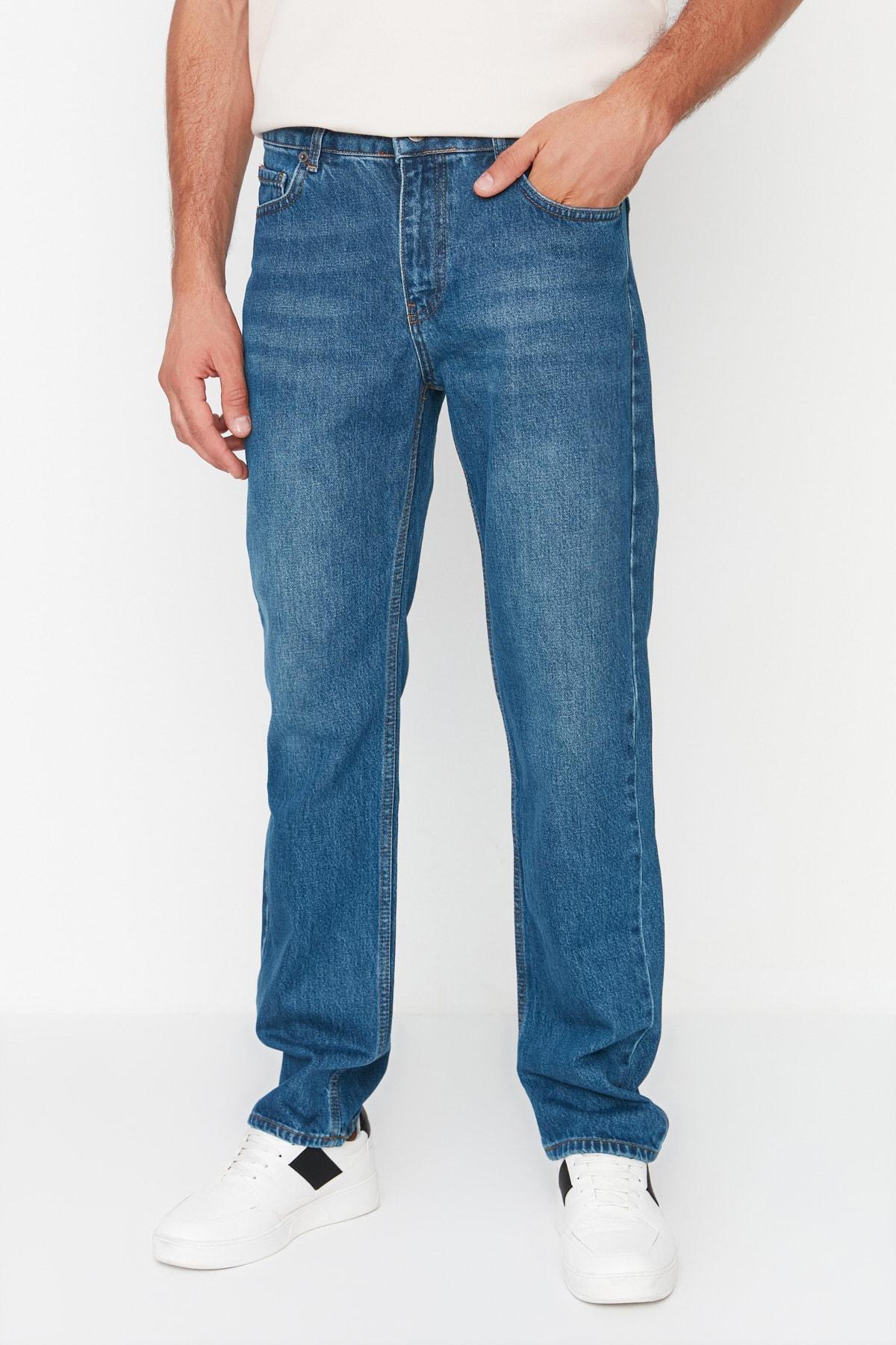 Navy Straight Denim Jeans, , large image number 0