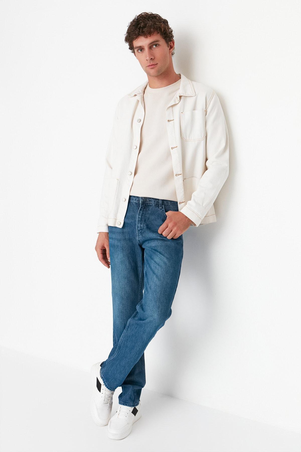 Navy Straight Denim Jeans, , large image number 1