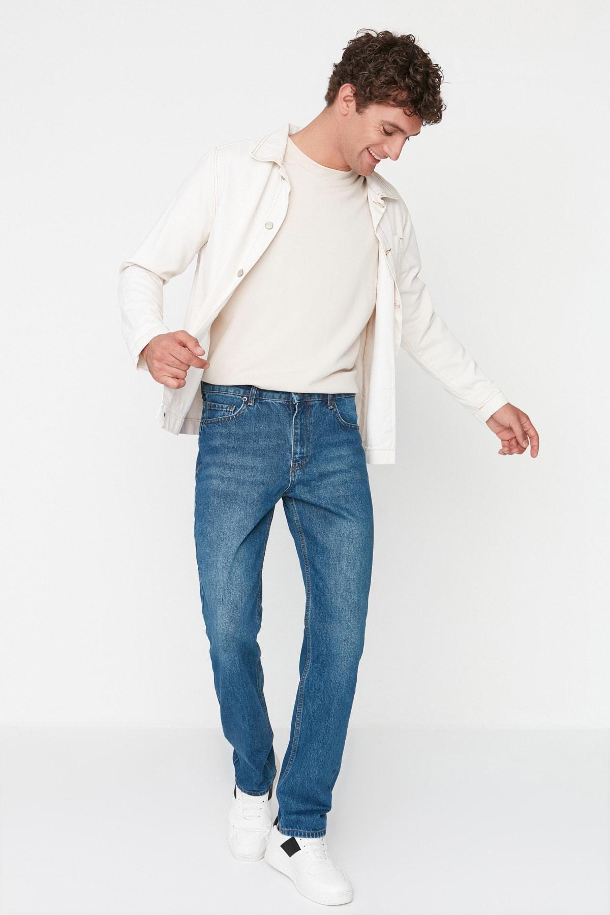 Navy Straight Denim Jeans, , large image number 2