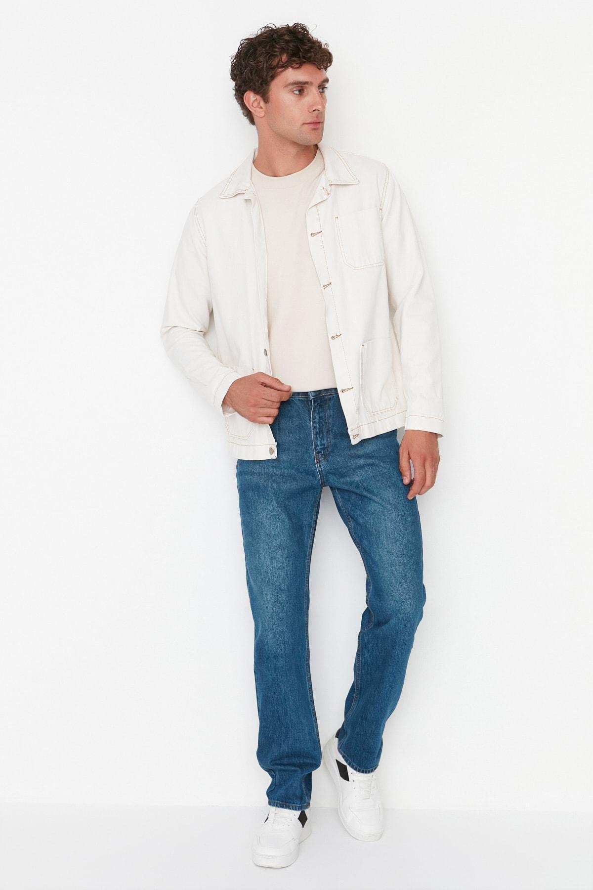 Navy Straight Denim Jeans, , large image number 3