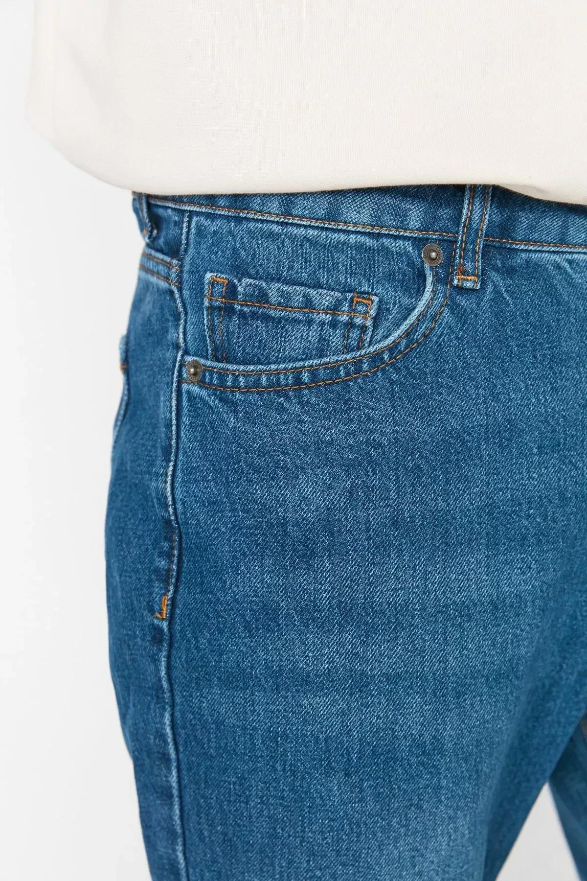 Navy Straight Denim Jeans, Dark blue, large image number 4