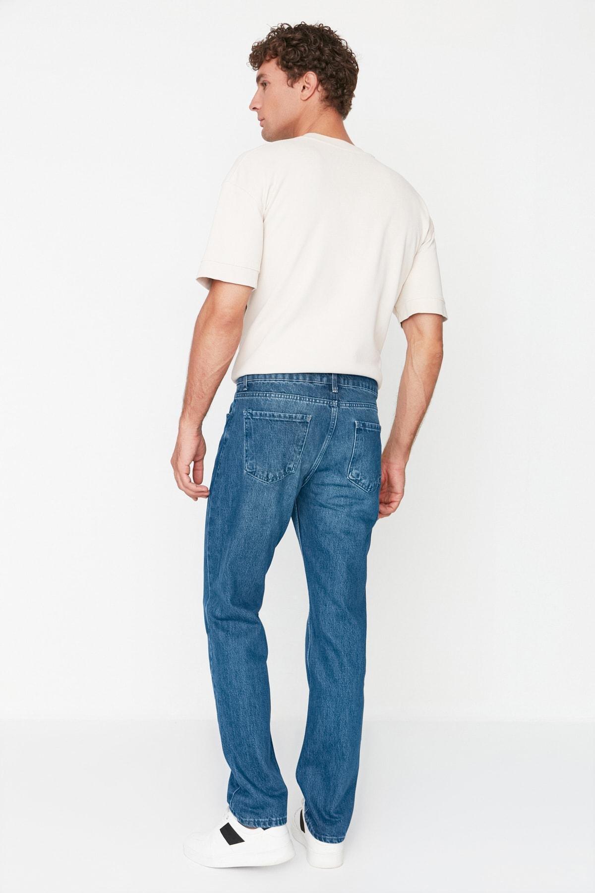 Navy Straight Denim Jeans, , large image number 5