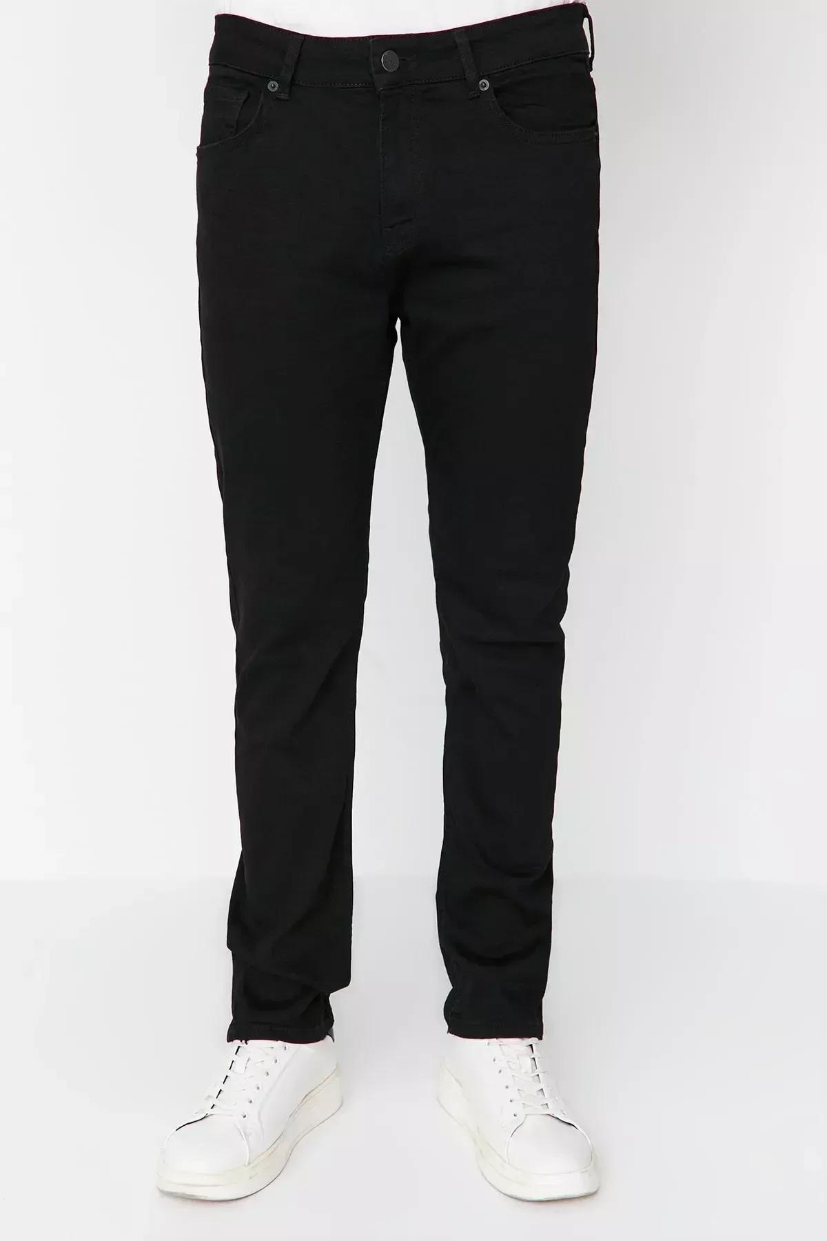 Black Denim Slim Jeans, Black, medium