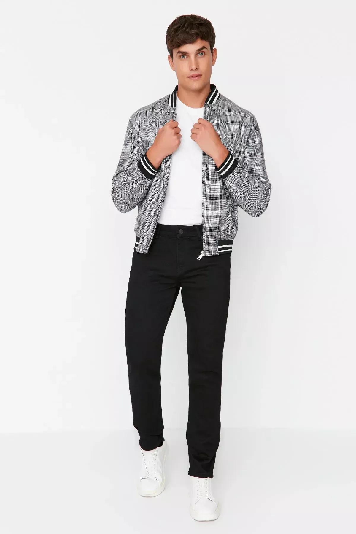 Black Denim Slim Jeans, Black, medium