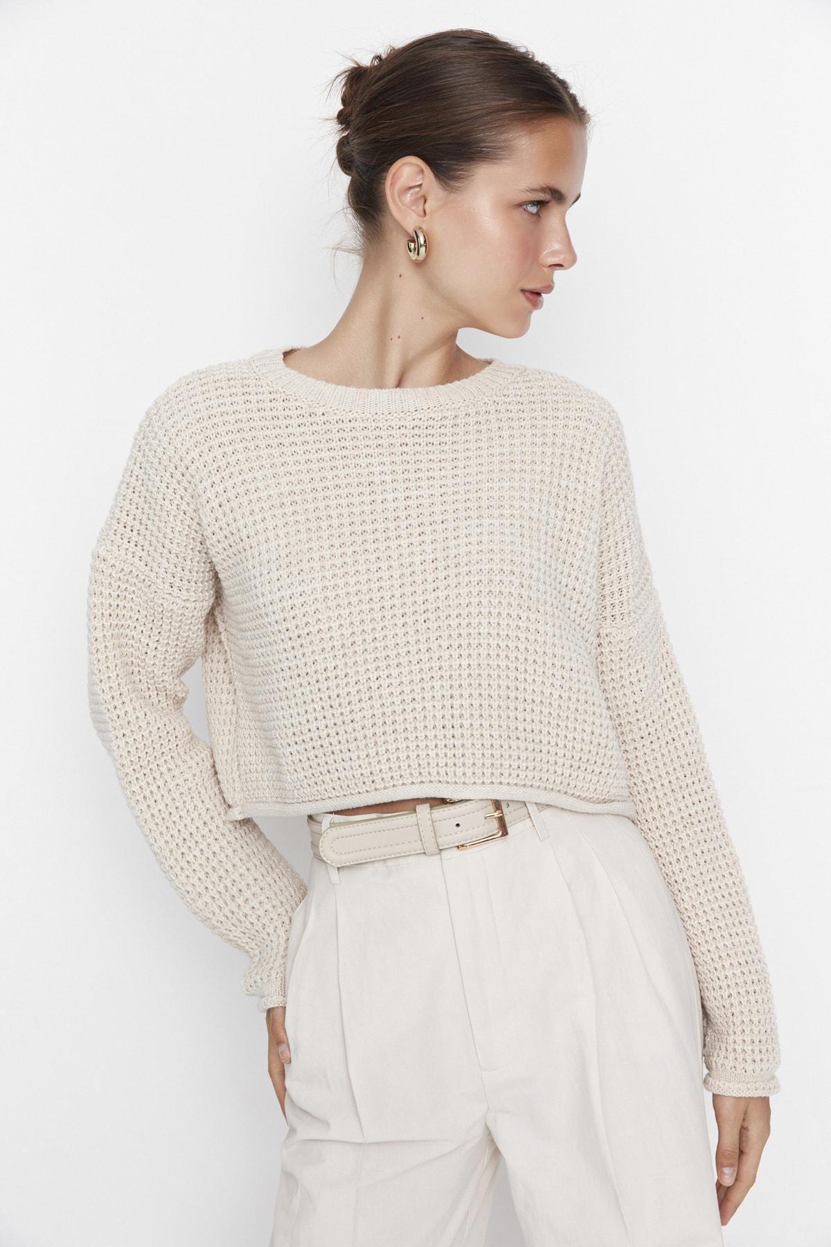 Beige Crew Neck Sweater, , large image number 1