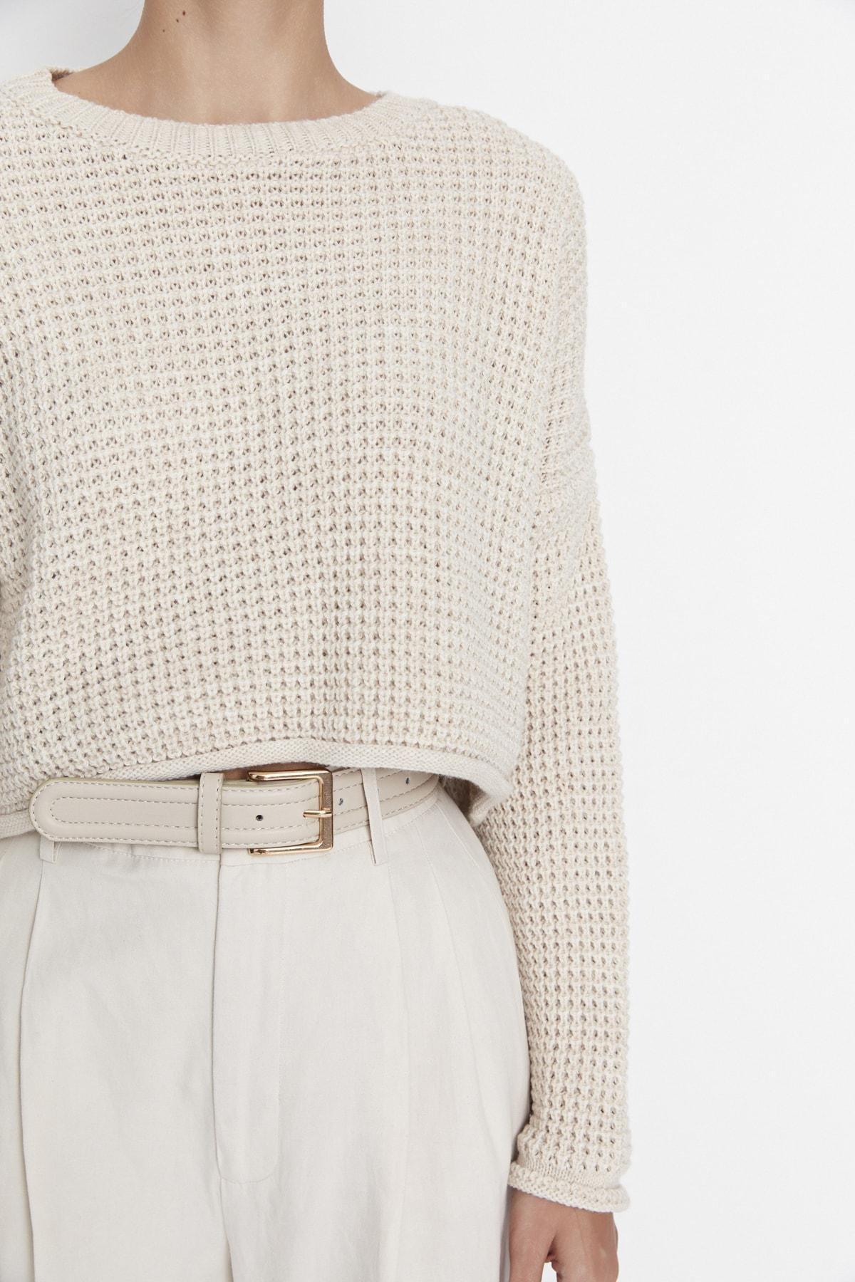 Beige Crew Neck Sweater, , large image number 3