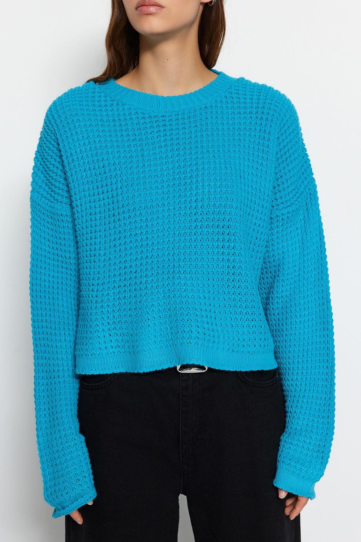Trendyol - Blue Textured Oversize Sweater
