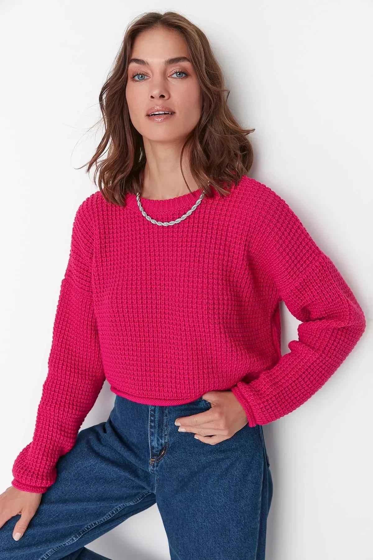 Pink Crew Neck Oversize Sweater, Pink, large image number 1