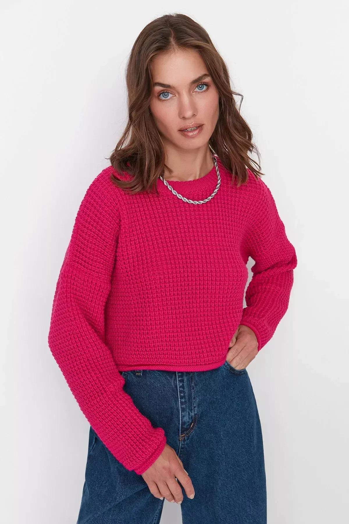 Pink Crew Neck Oversize Sweater, Pink, large image number 2