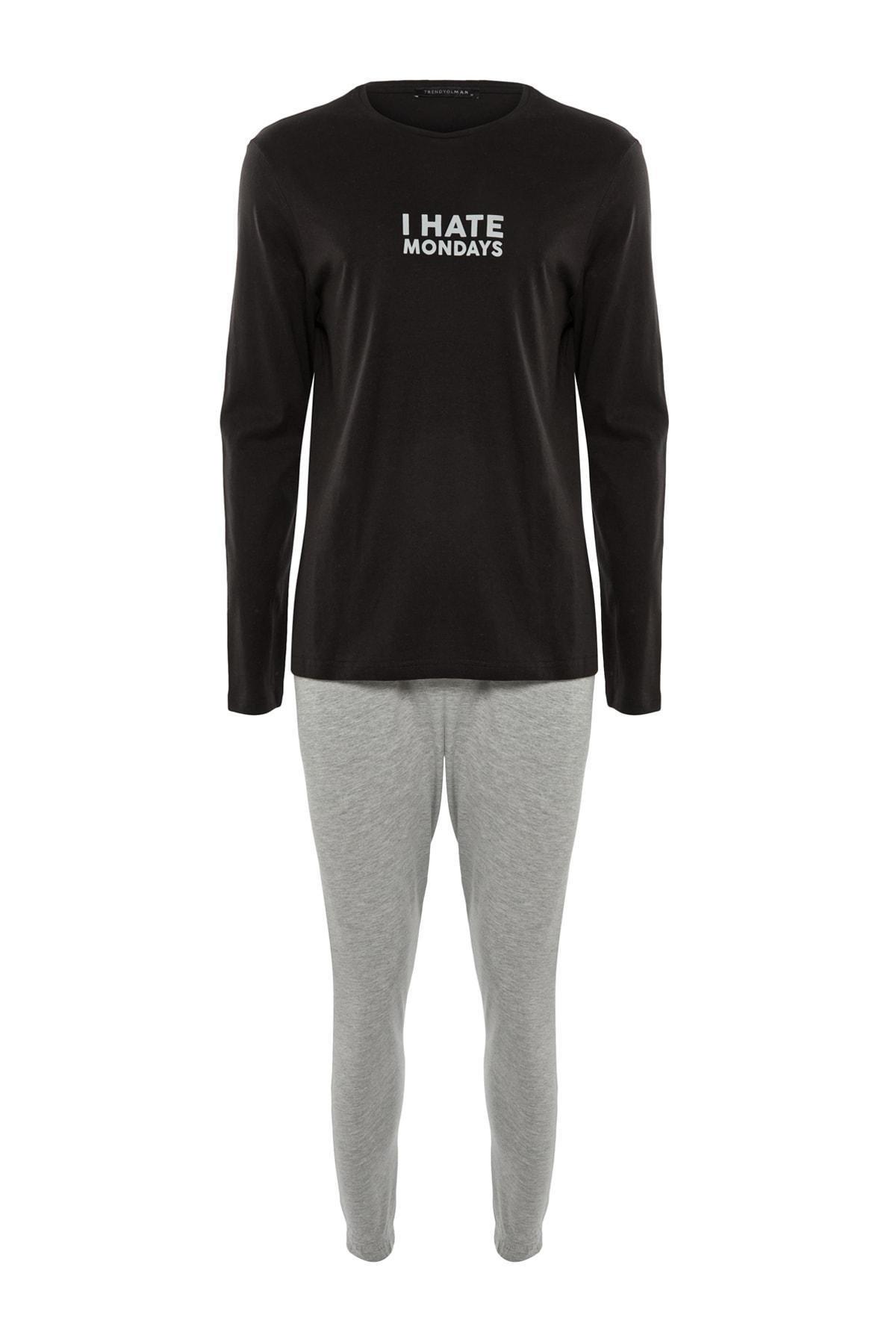 Black Printed Pyjama Co-Ord Set, Black, large image number 5