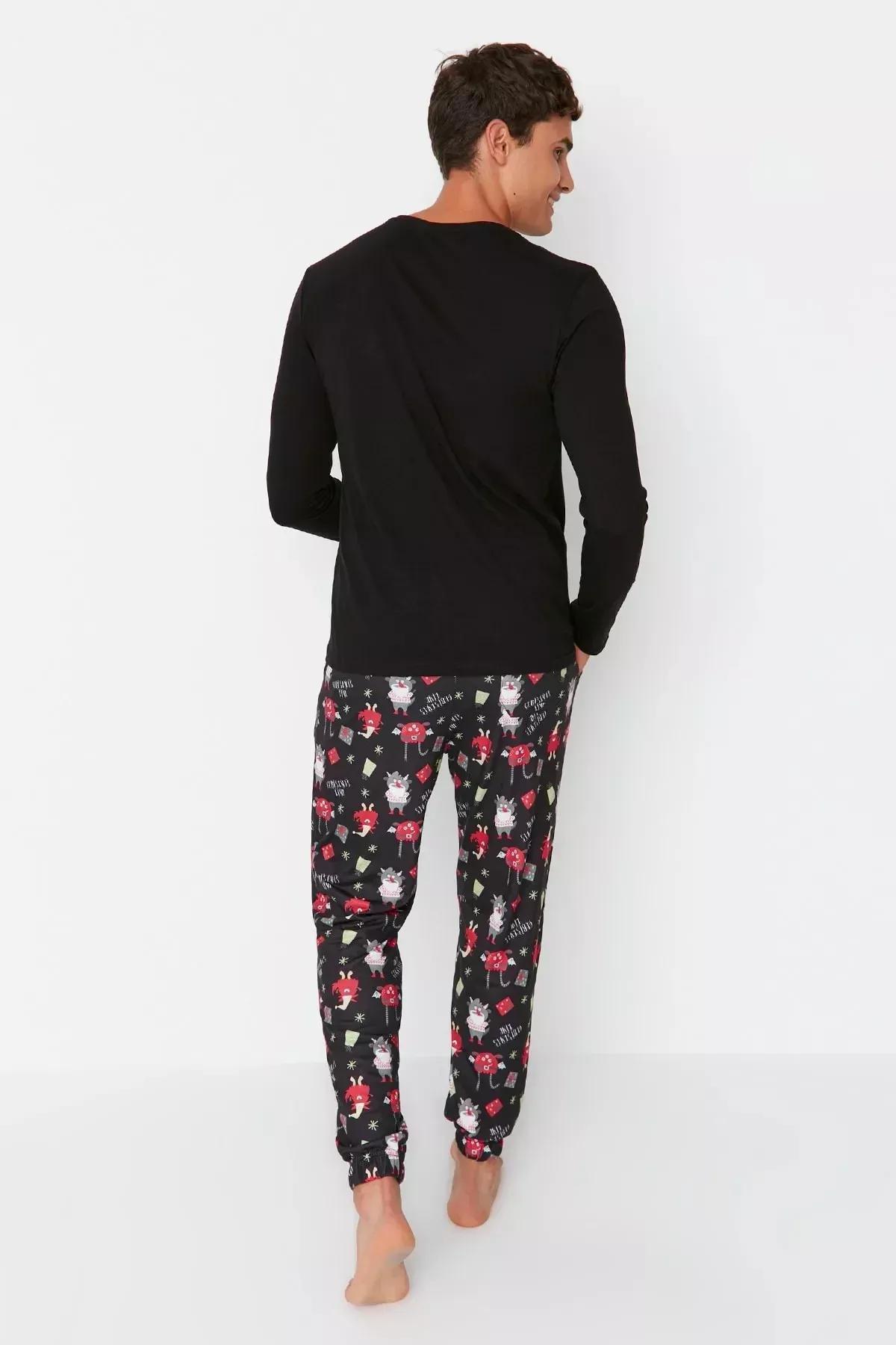 Black Printed Pajama Set, Black, large image number 3