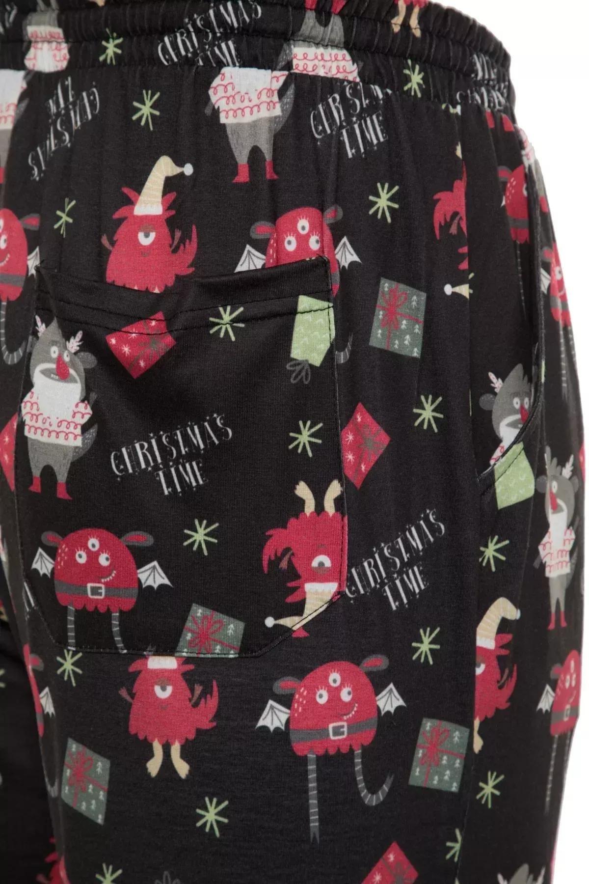 Black Printed Pajama Set, Black, large image number 5