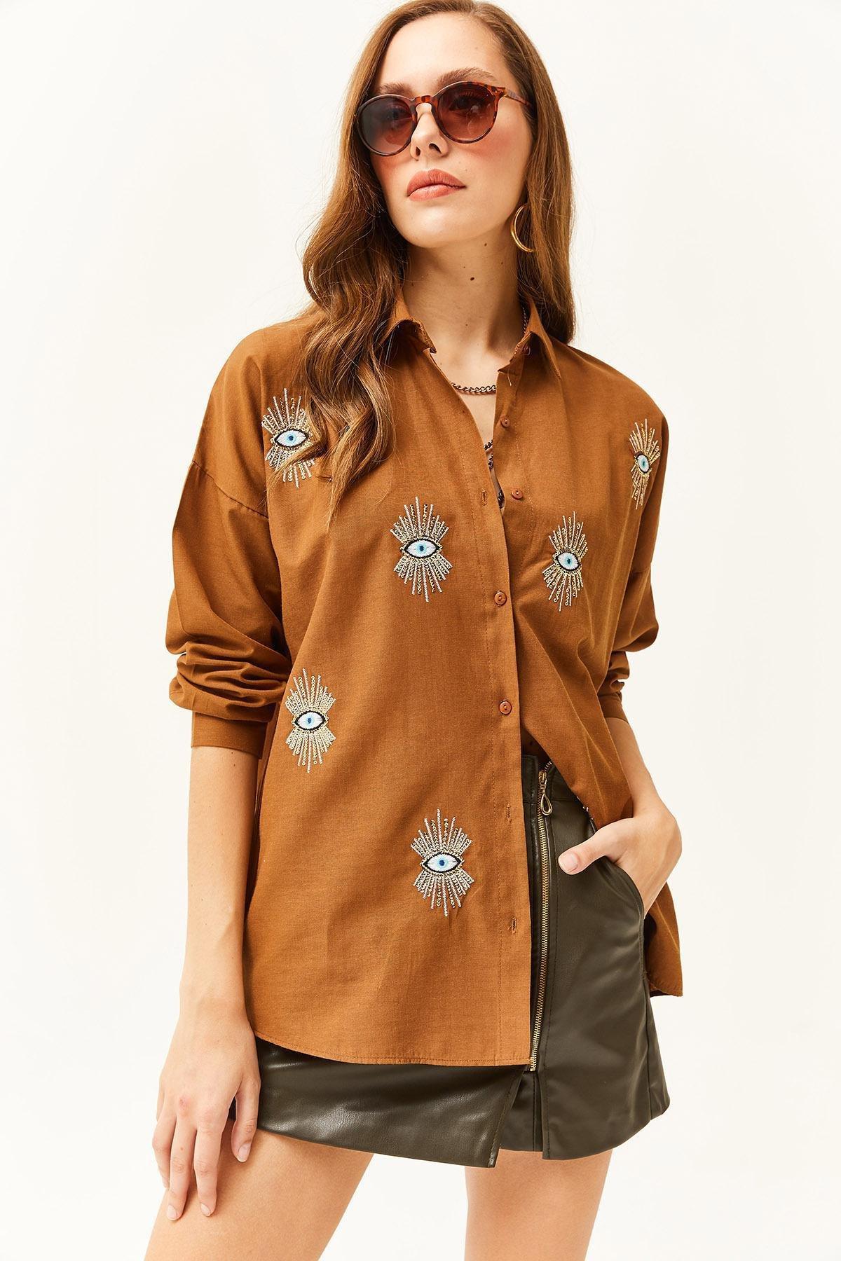 Brown Embroidered Button Down Shirt, , large image number 3