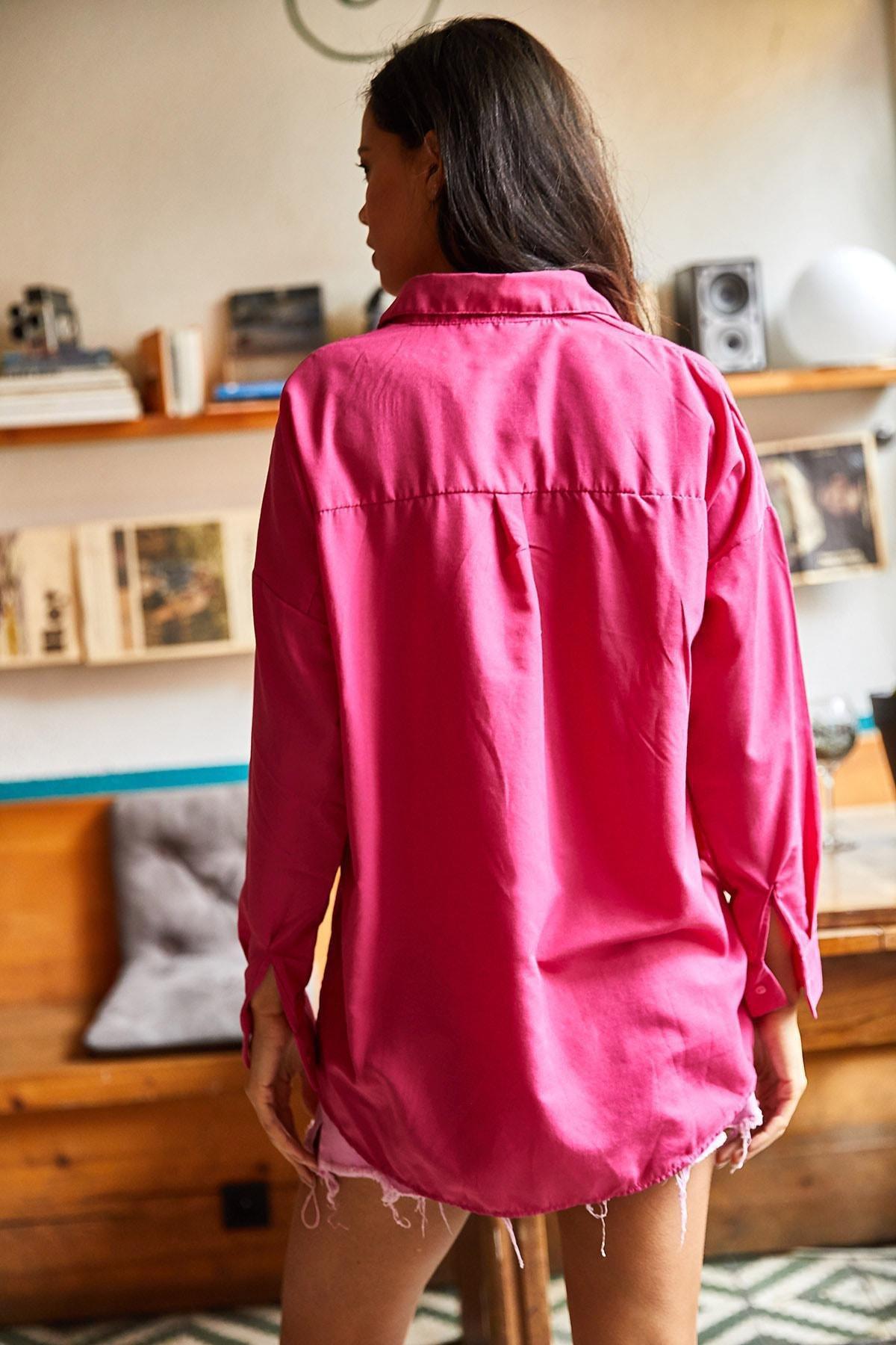 Pink Sequin Detailed Woven Boyfriend Shirt, , large image number 5