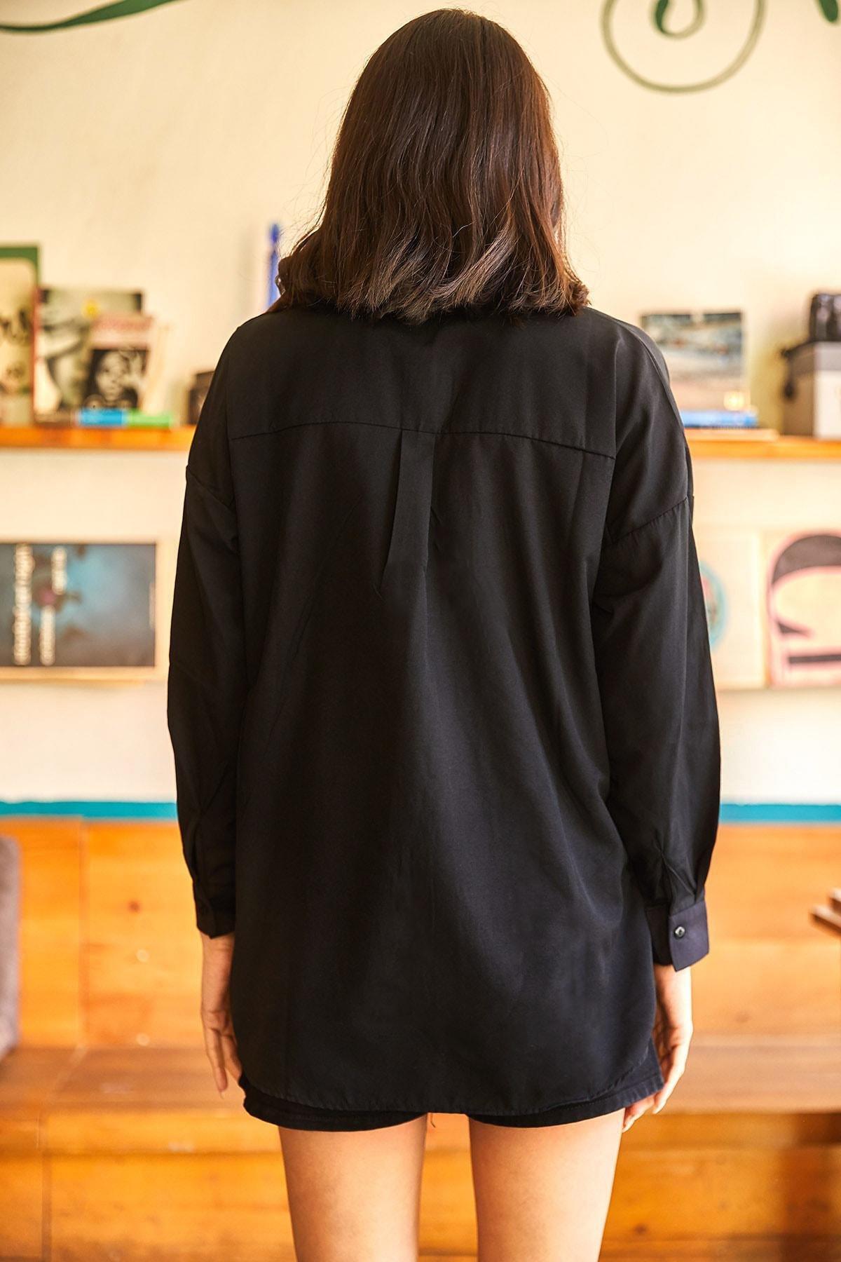 Black Printed Oversized Shirt, , large image number 4
