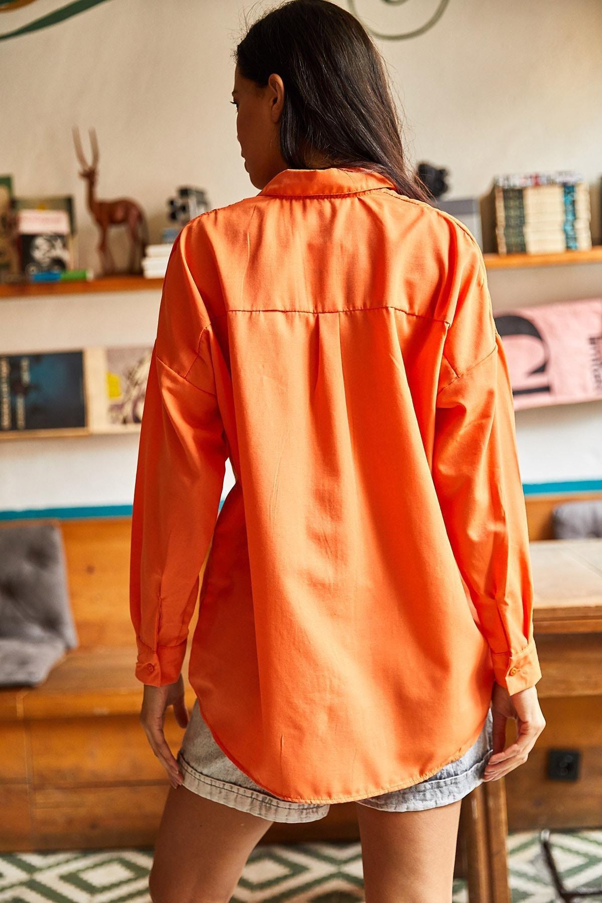 Orange Sequin Boyfriend Shirt, Orange, large image number 2