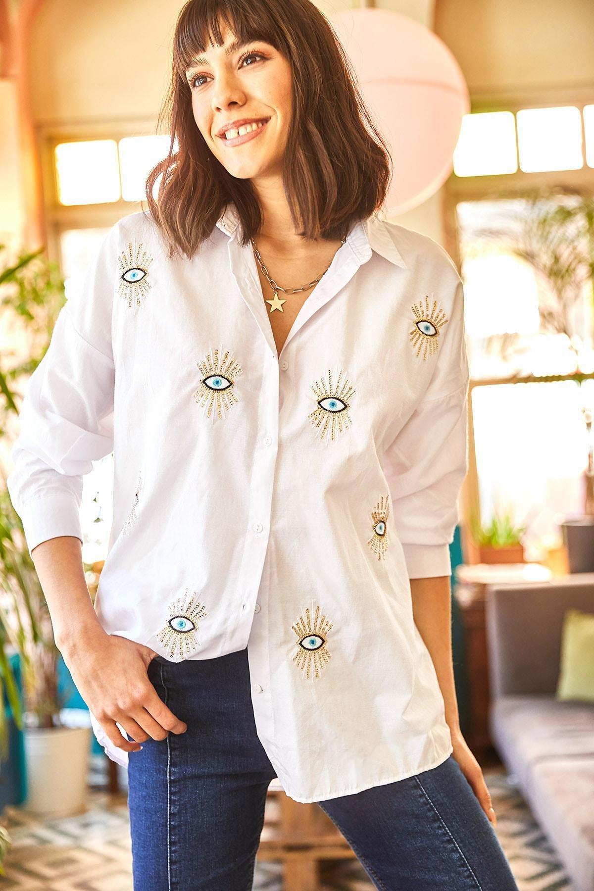 White Printed Oversized Shirt, , large image number 3