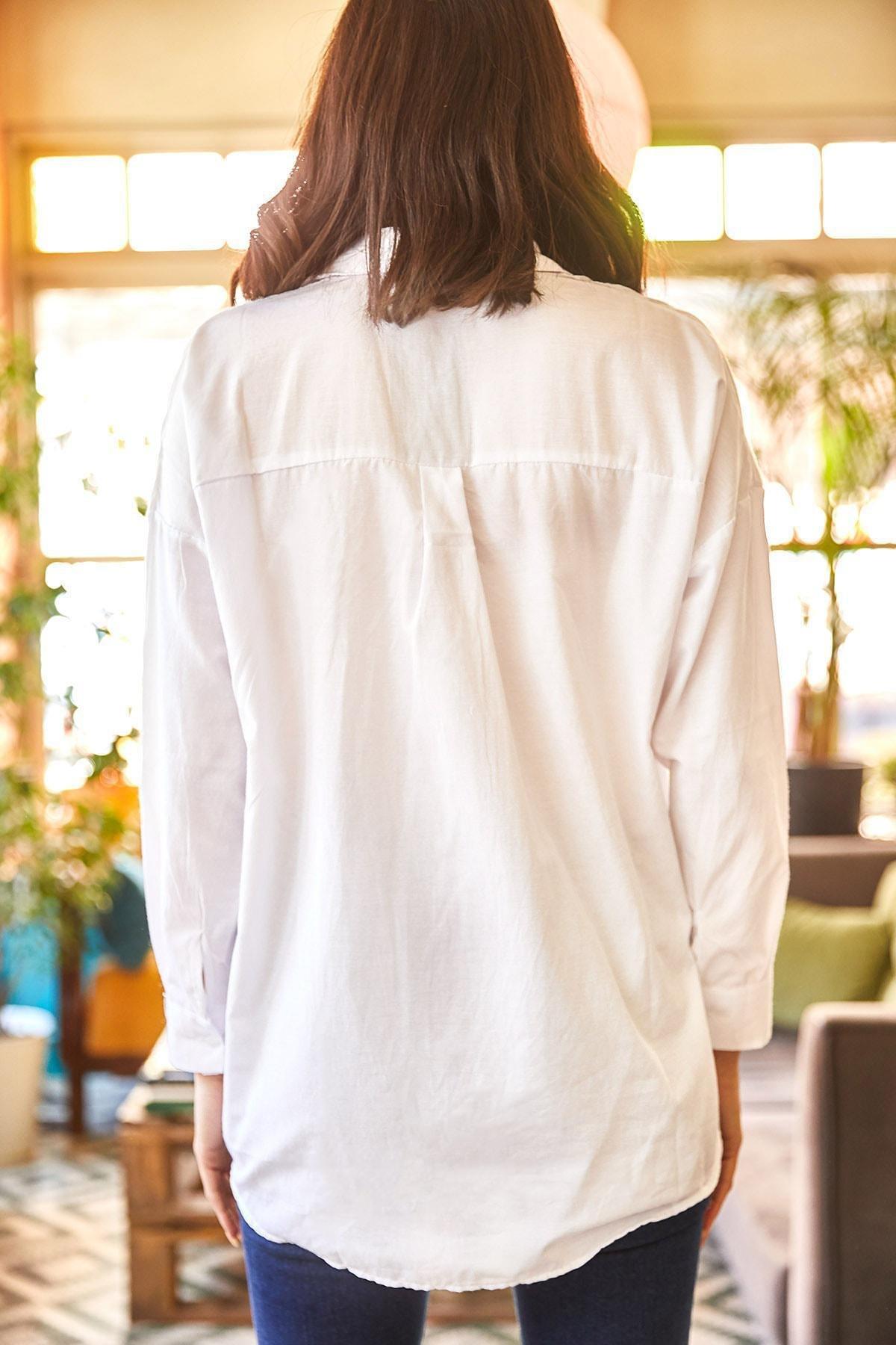 Olalook - White Printed Oversized Shirt