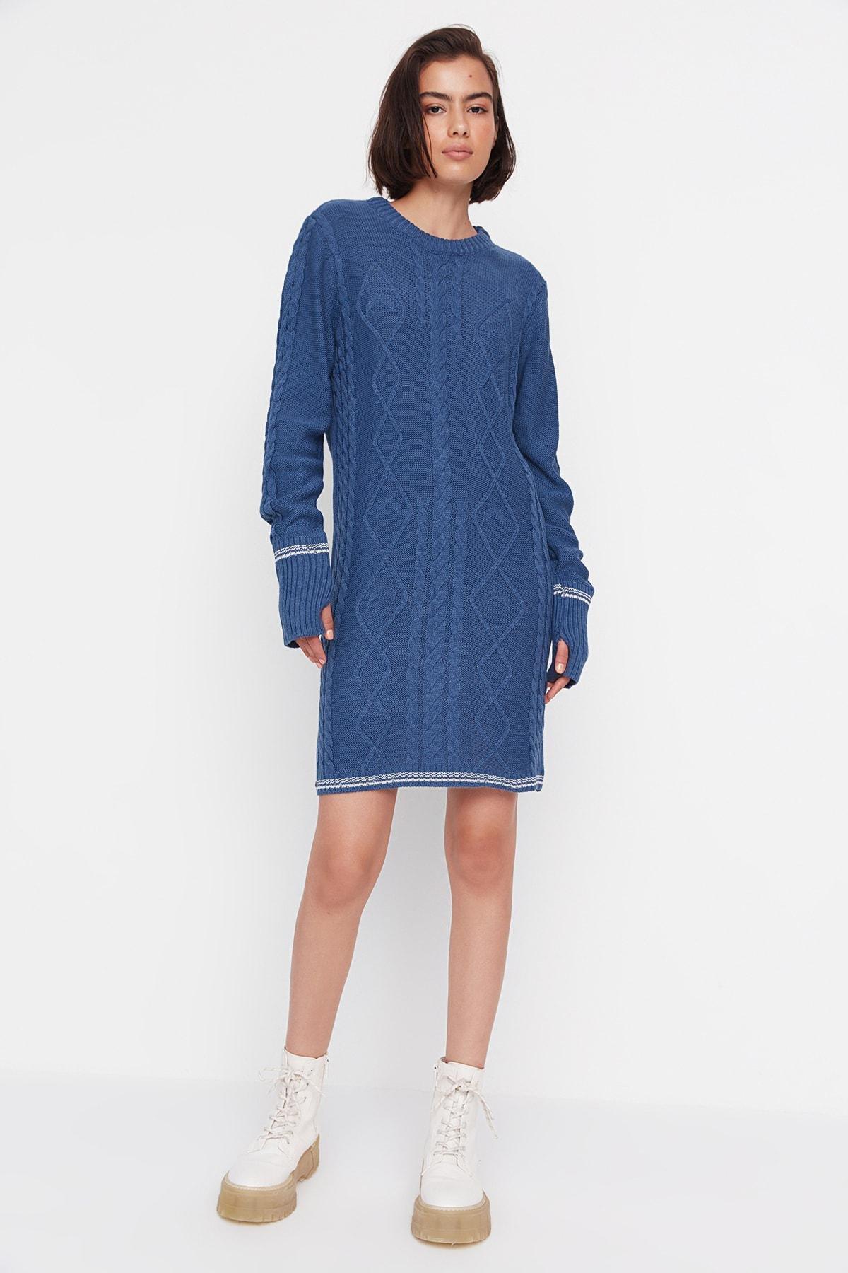 Blue Pullover Mini Dress, , large image number 0