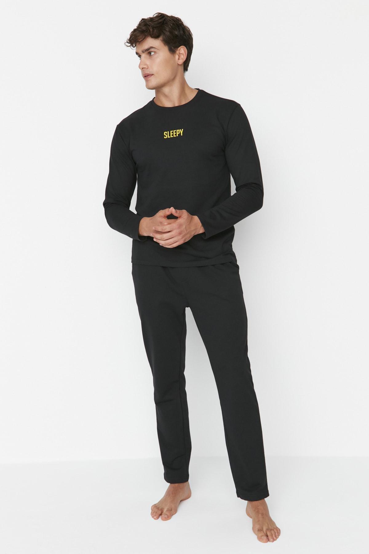 Black Printed Pajama Set, , large image number 1
