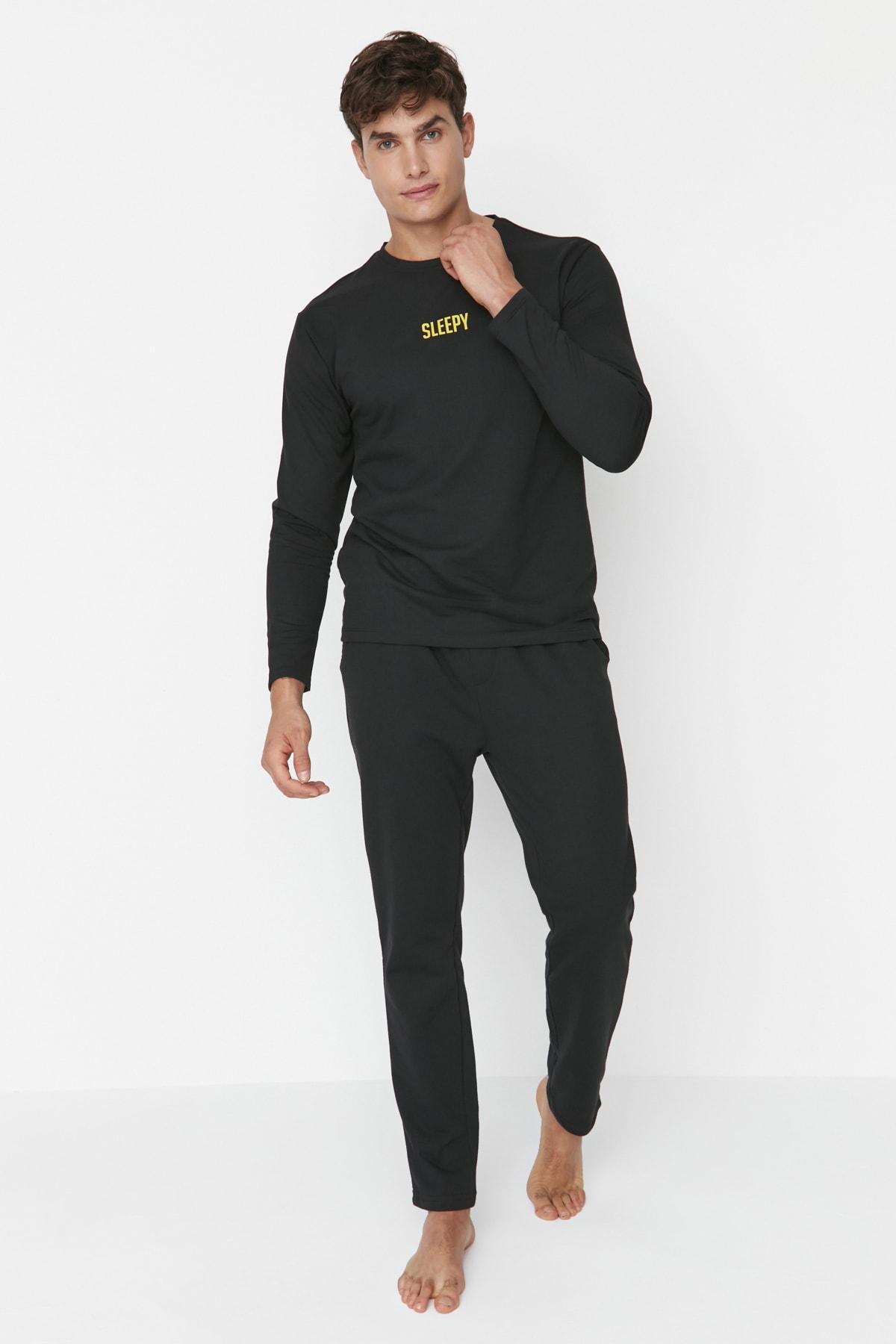 Black Printed Pajama Set, , large image number 2