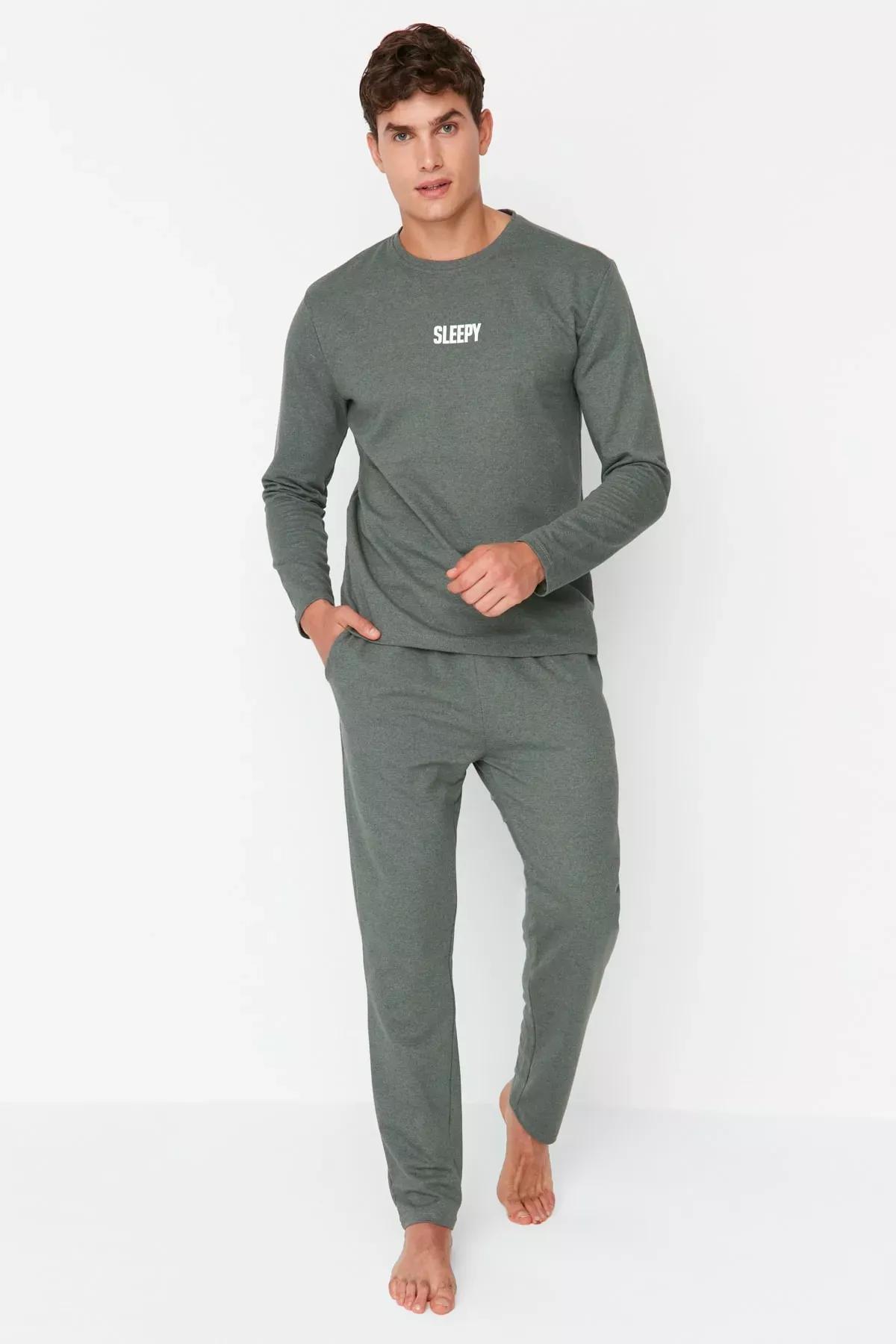 Khaki Printed Pyjamas Set, , large image number 1