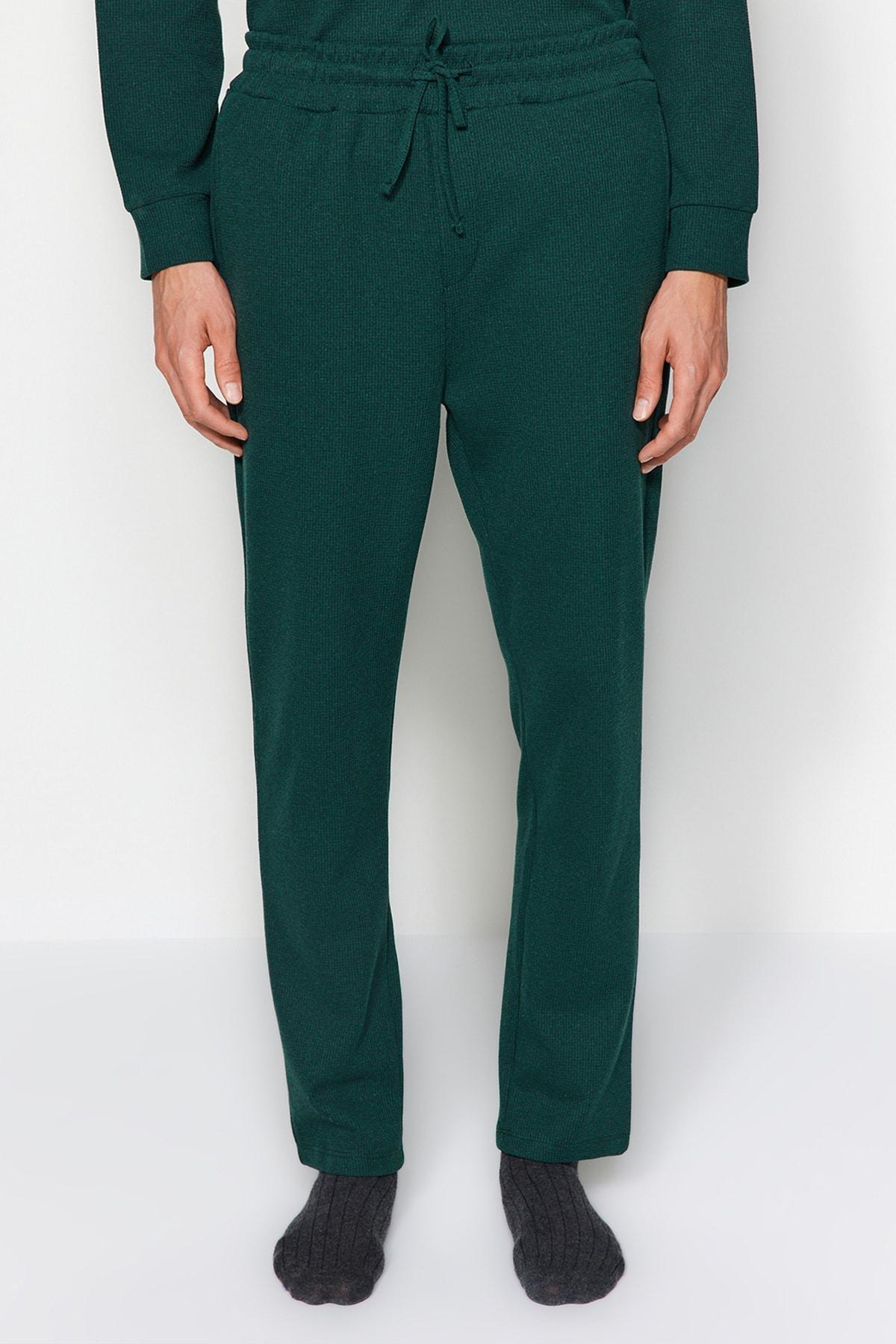 Green Regular Fit Waffle Knitted Pyjamas Set, , large image number 4