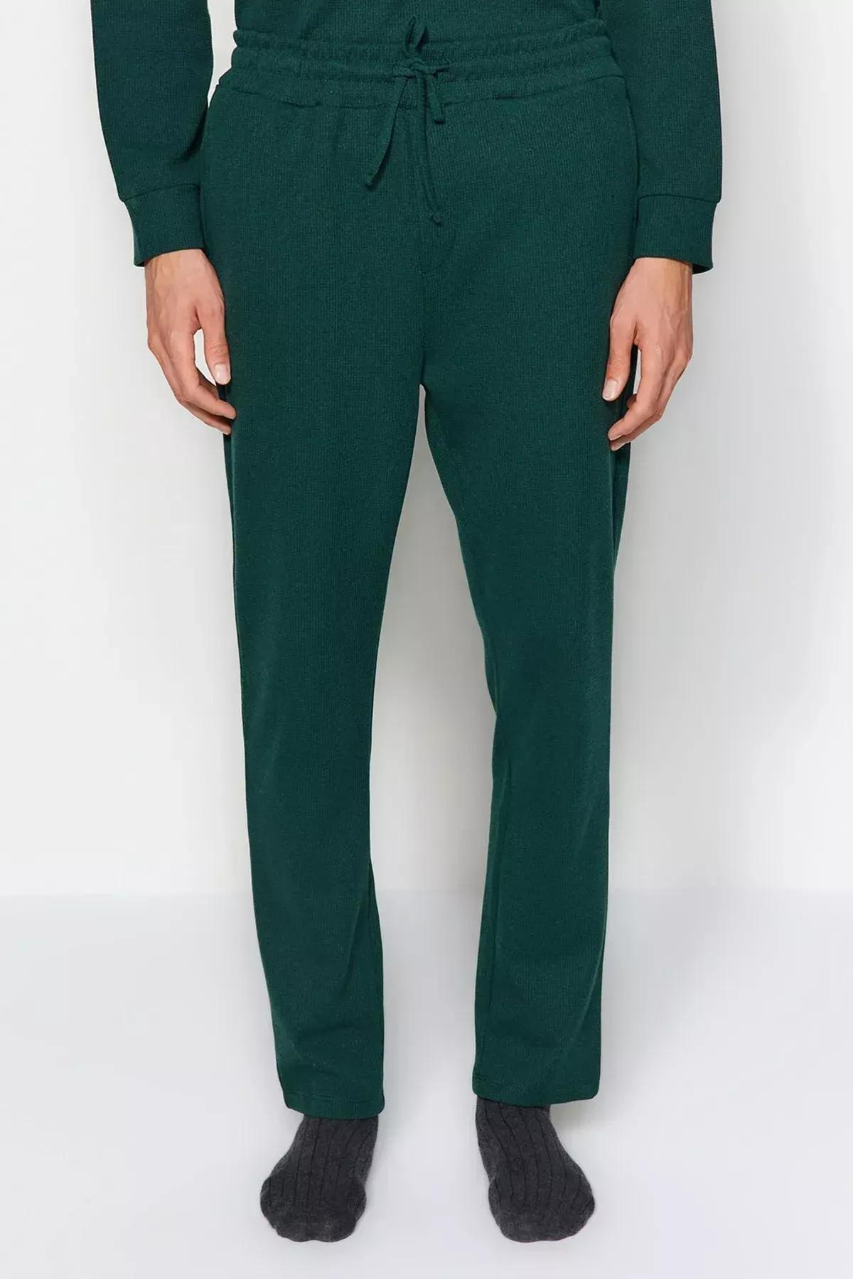Green Regular Fit Waffle Knitted Pyjamas Set, , large image number 6