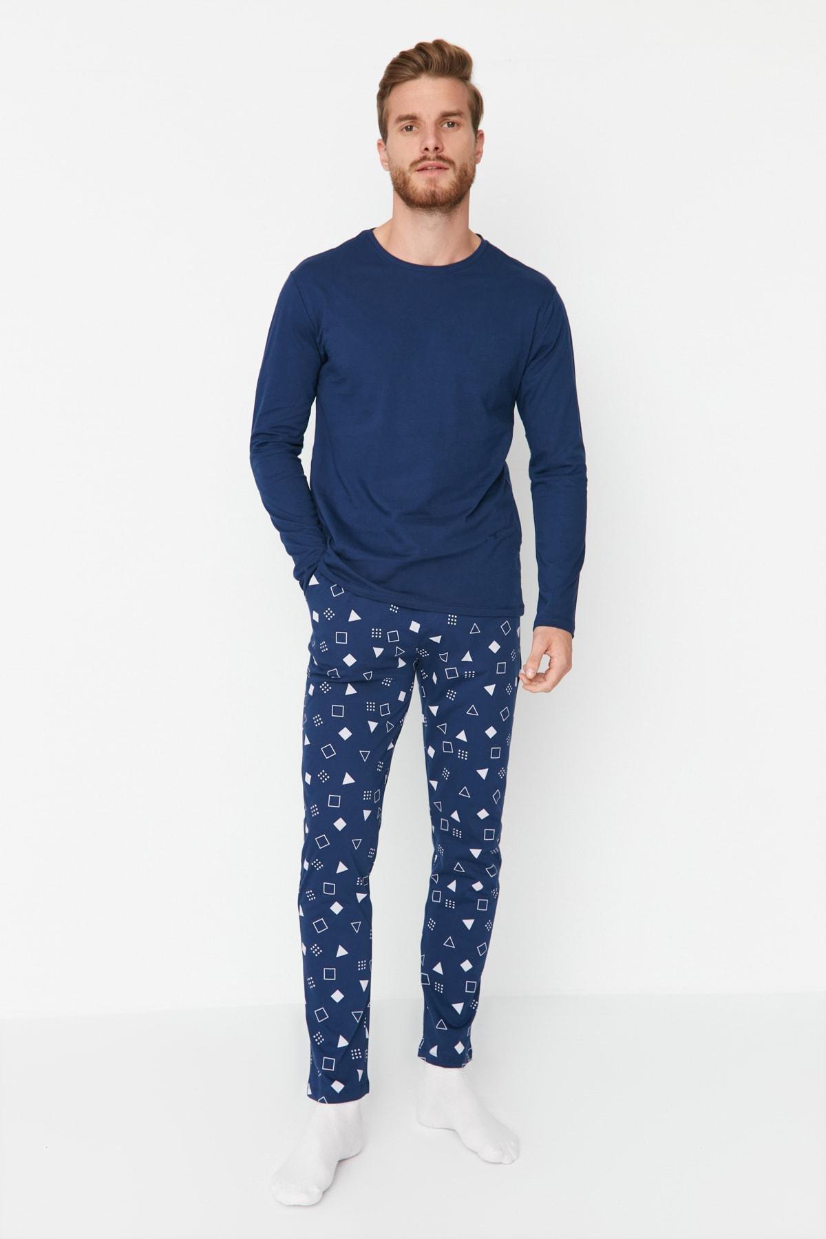 Navy Crew Neck Pajama Set, , large image number 0