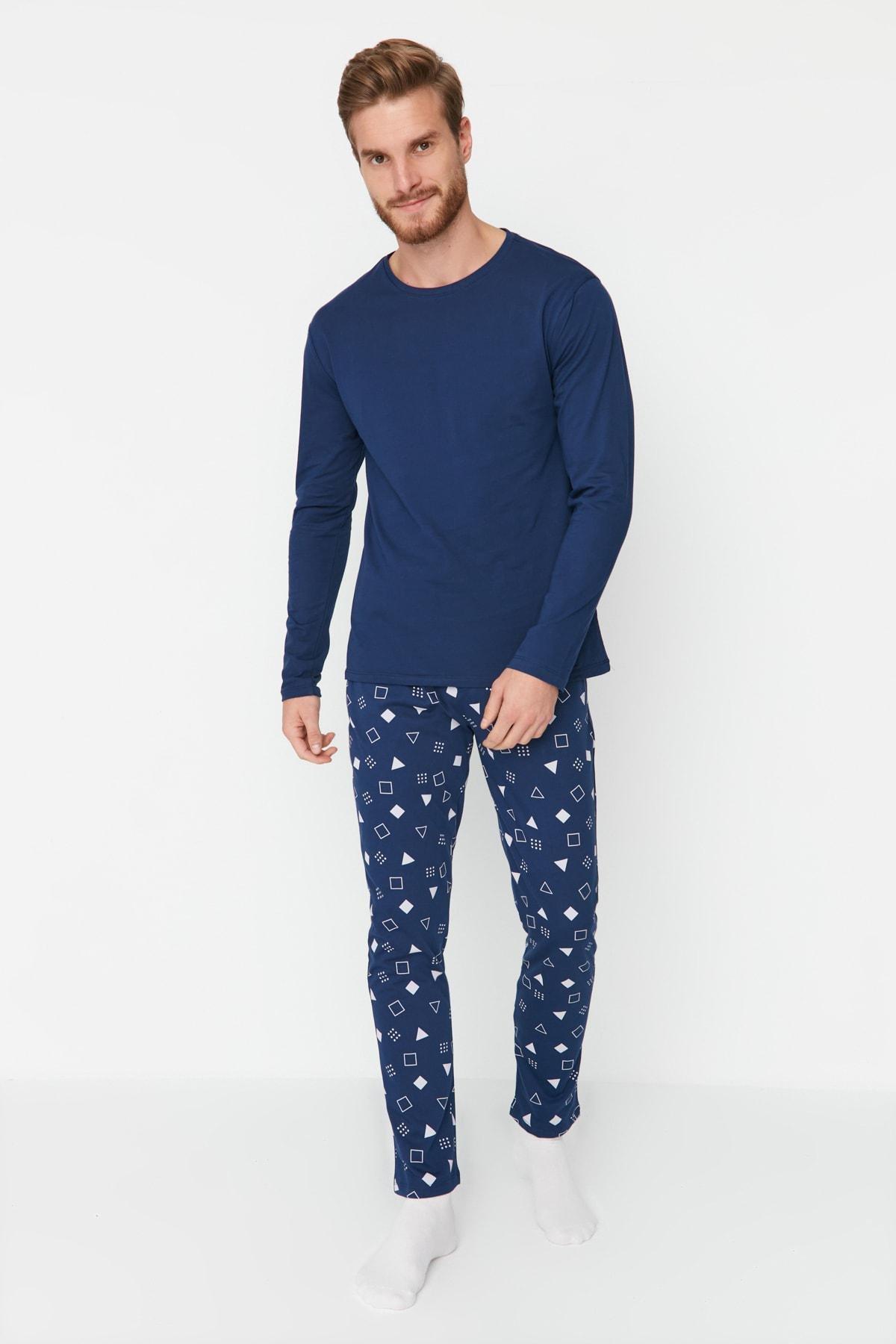 Navy Crew Neck Pajama Set, , large image number 1