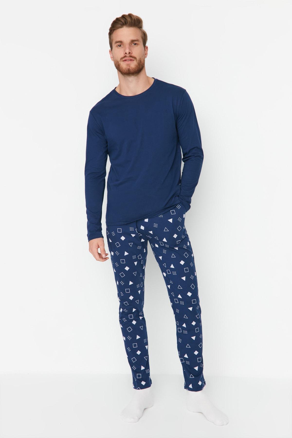 Navy Crew Neck Pajama Set, , large image number 2