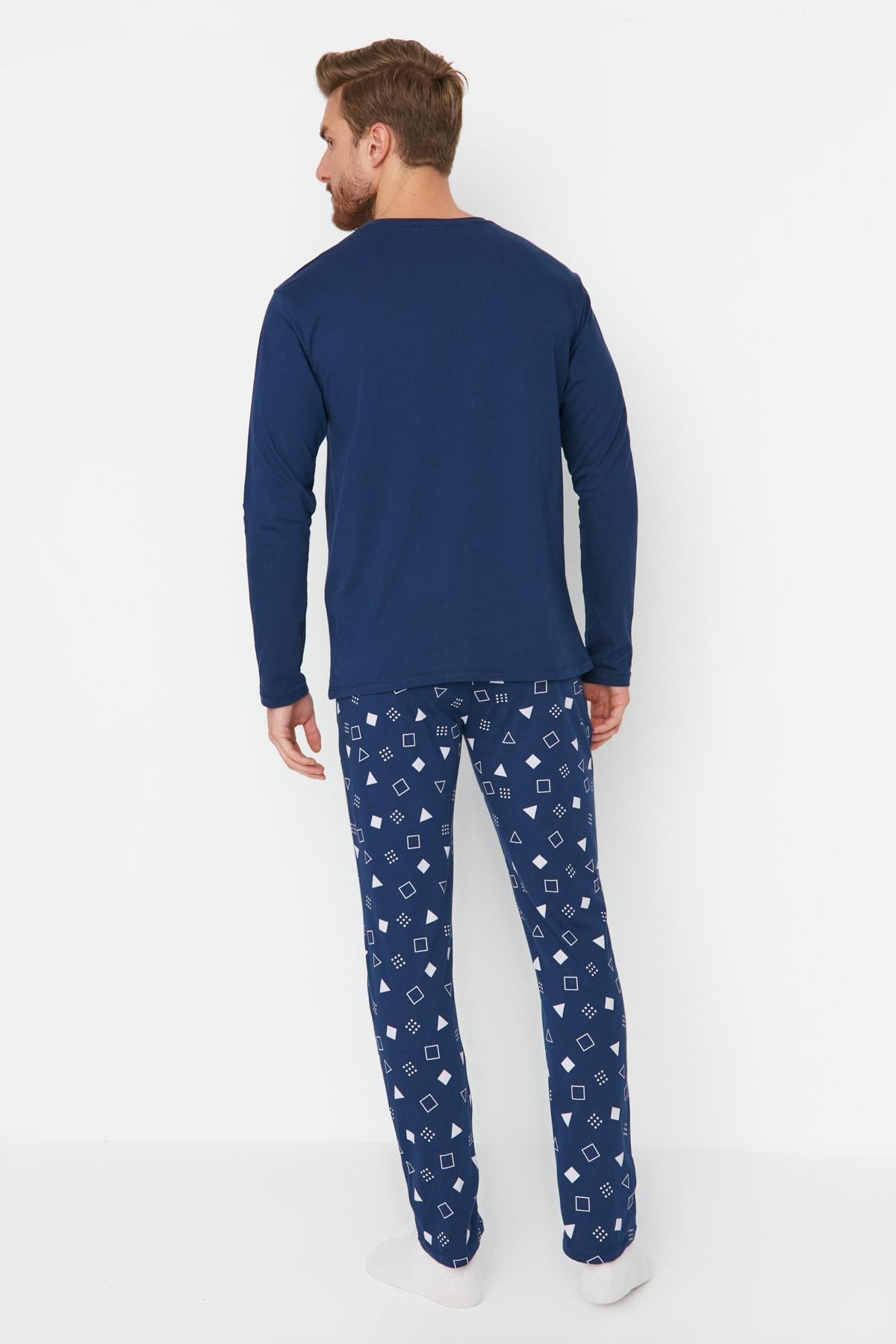 Navy Crew Neck Pajama Set, , large image number 4