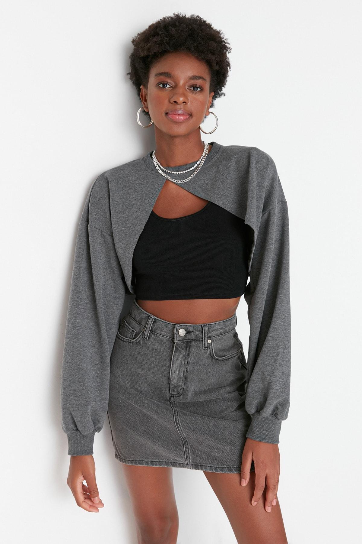 Gray Asymmetric Sweatshirt, , large image number 0
